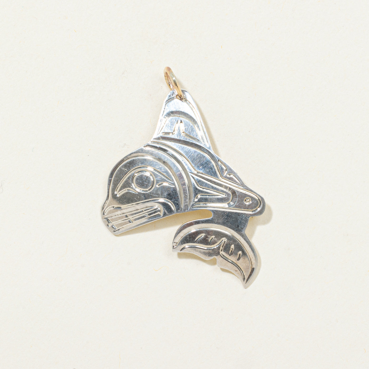 Sterling Silver Indigenous Orca Engraved Pendant