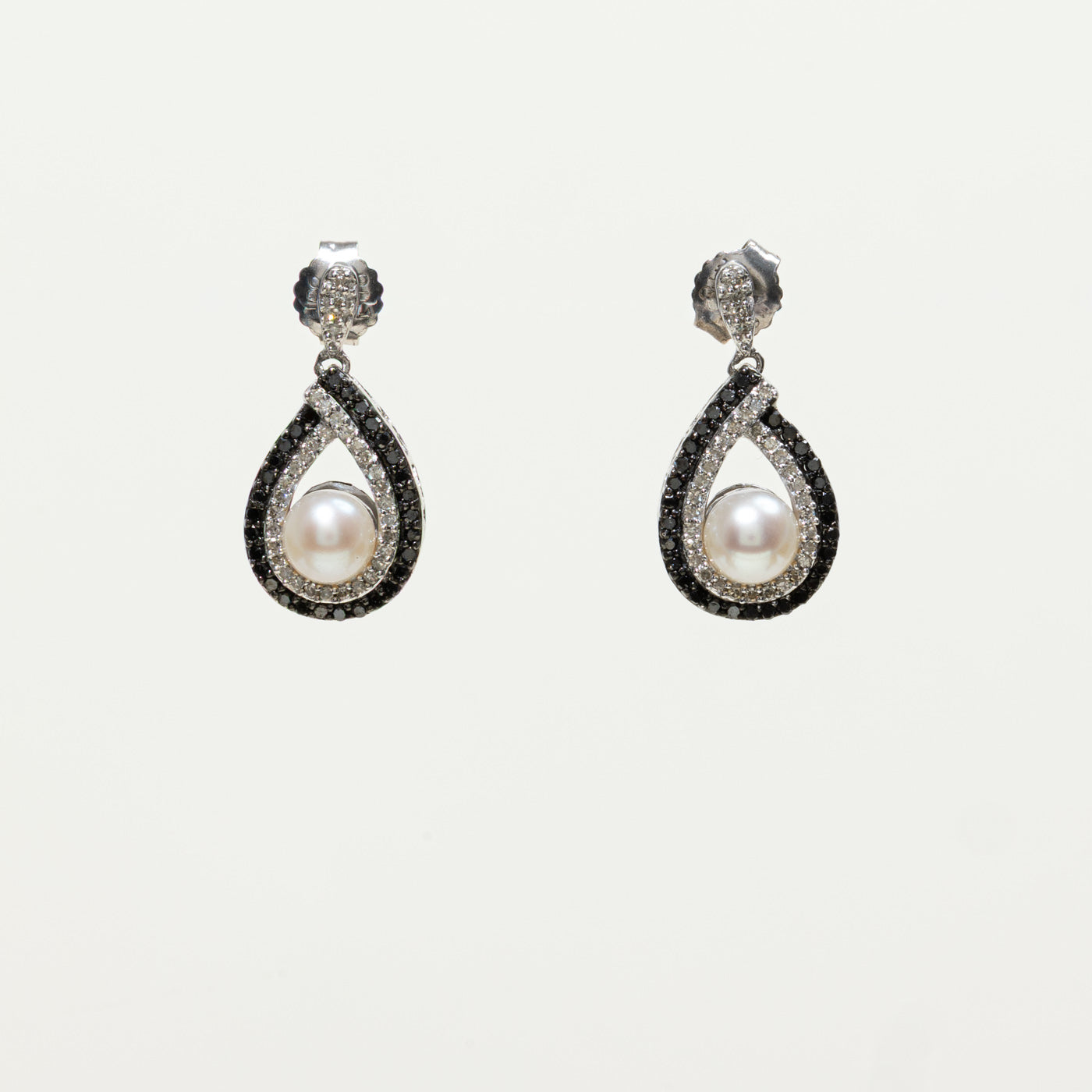 Sterling Silver Pearl & Diamond Drop Earrings | 0.19ctw