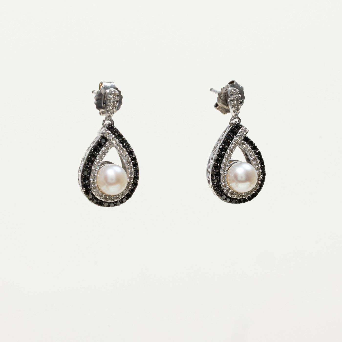 Sterling Silver Pearl & Diamond Drop Earrings | 0.19ctw