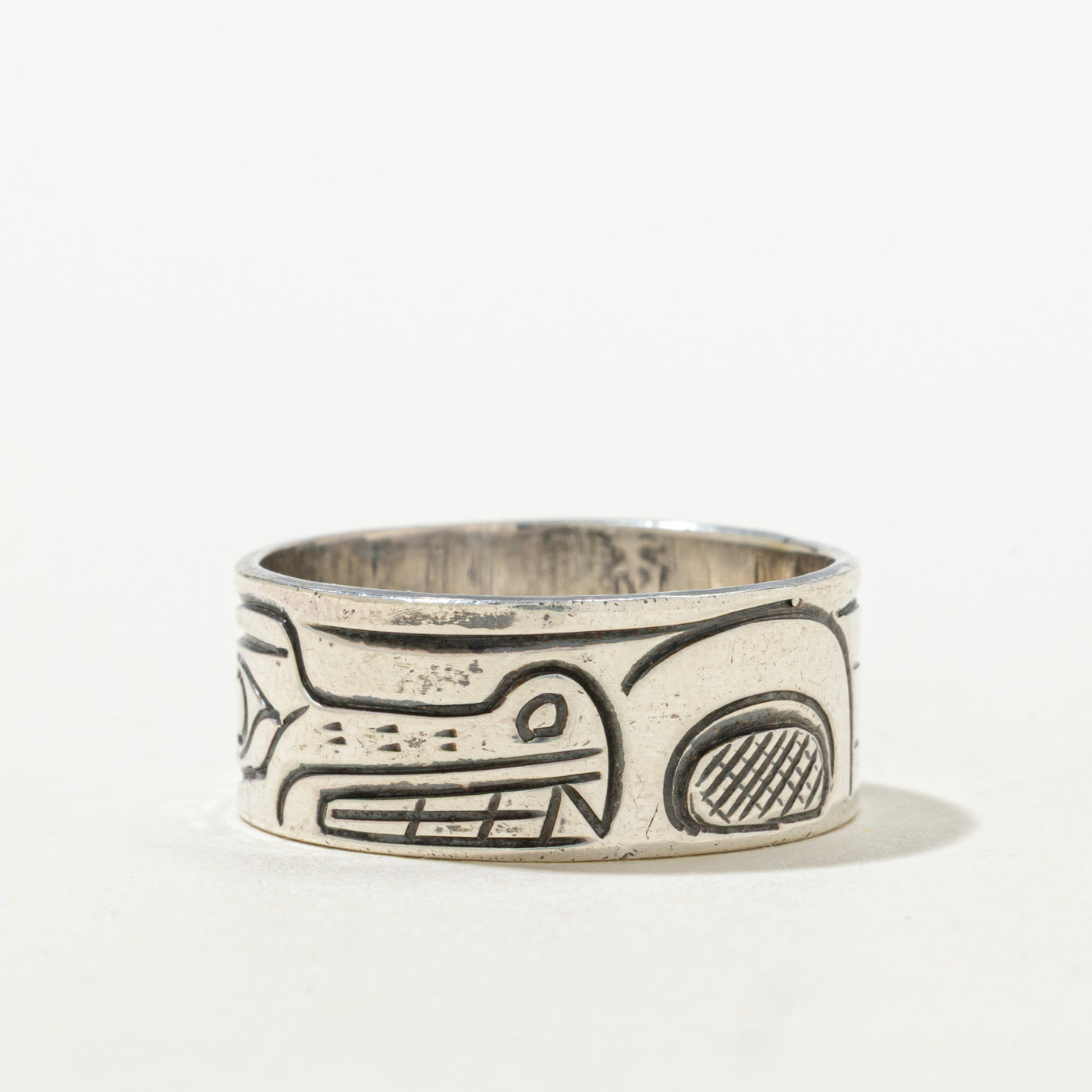 'J.R.W.' Sterling Silver Indigenous Engraved Band | 9.55mm | SZ 12