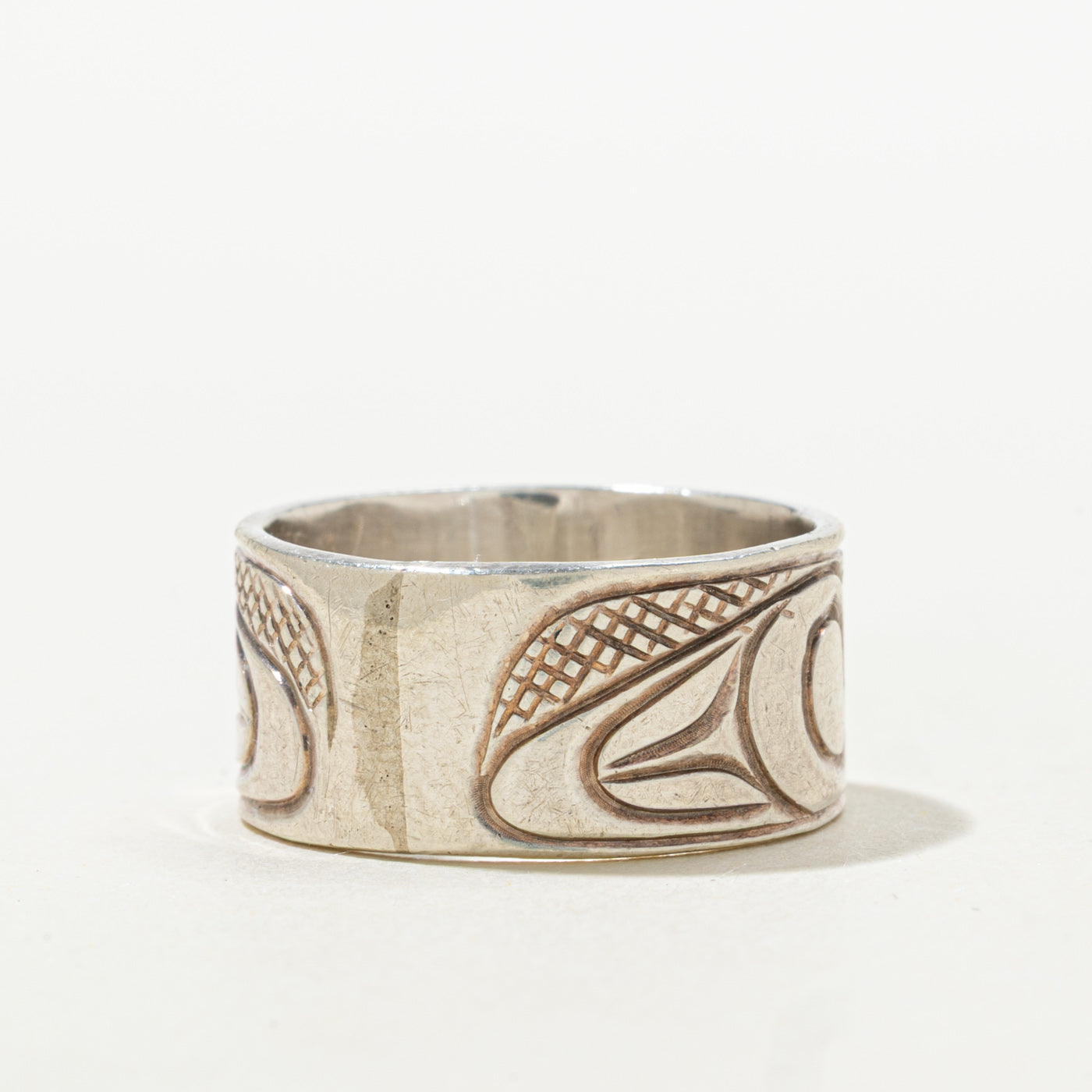 'Paddy Seaweed' Sterling Silver Indigenous Engraved Band | 9.35mm | SZ 7.25