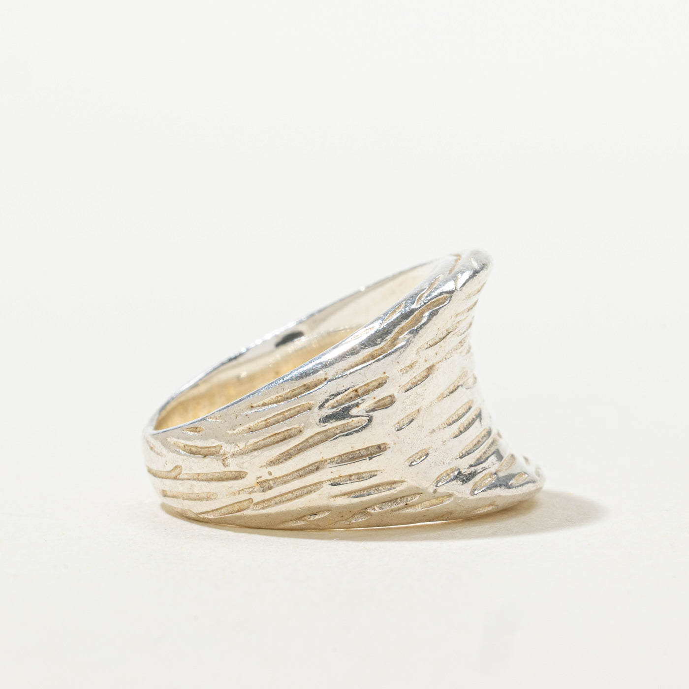Sterling Silver Concave Textured Wide Ring | SZ 6.25