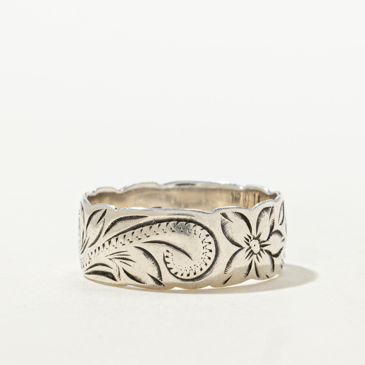 Sterling Silver Floral Engraved Band | 7.50mm | SZ 7.5
