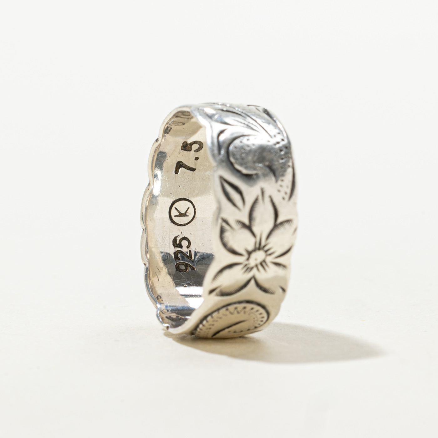 Sterling Silver Floral Engraved Band | 7.50mm | SZ 7.5