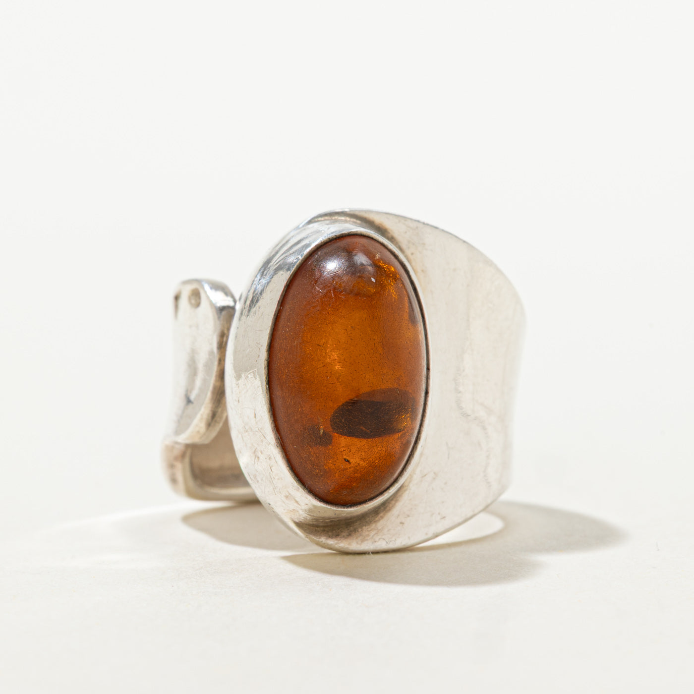 Sterling Silver Bezel Set Amber Cocktail Ring | 2.60ct | SZ 6.75