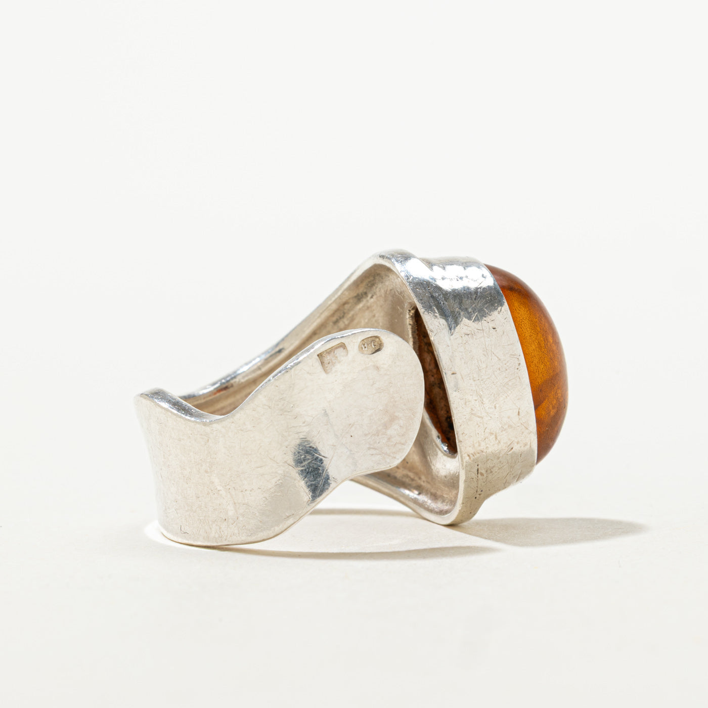 Sterling Silver Bezel Set Amber Cocktail Ring | 2.60ct | SZ 6.75
