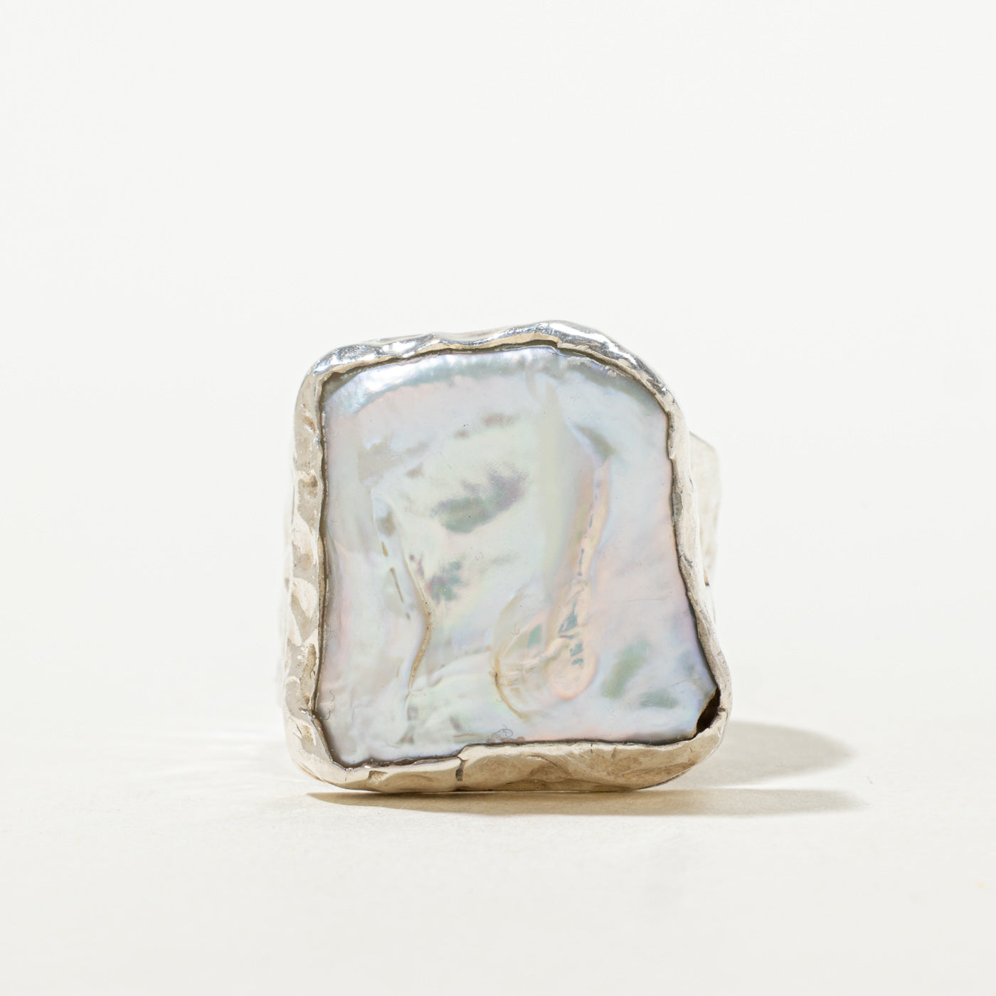 Sterling Silver Baroque Pearl Hammered Ring | SZ 7.5