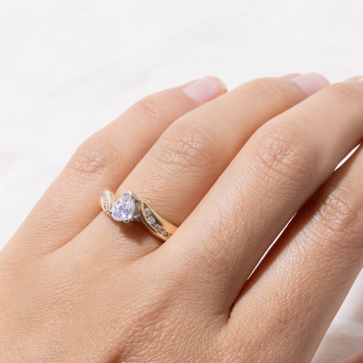 14k Pear Cut Diamond Accented Bypass Ring | 0.50ct SI2 F, 0.15ctw | SZ 6.25