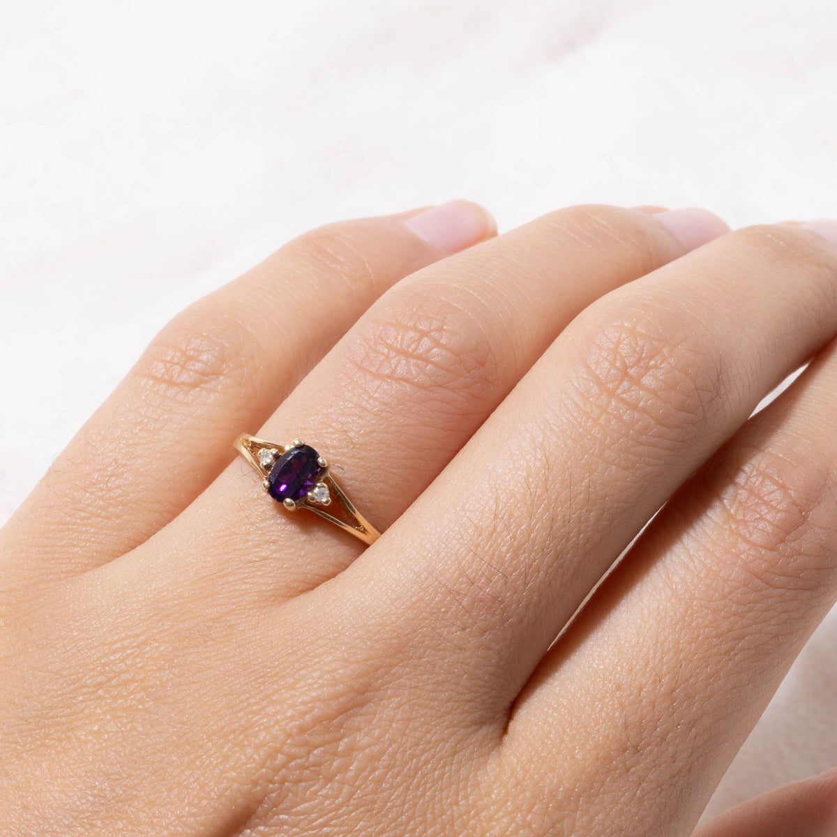 10k Amethyst & Diamond Accented Open Shank Ring | SZ 6.25