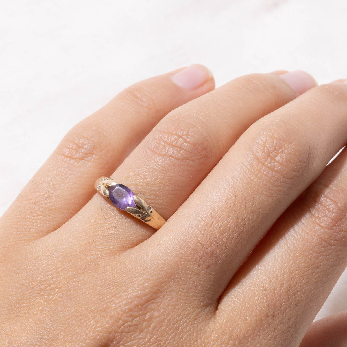 10k East West Amethyst & Diamond Accented Ring | SZ 5.75