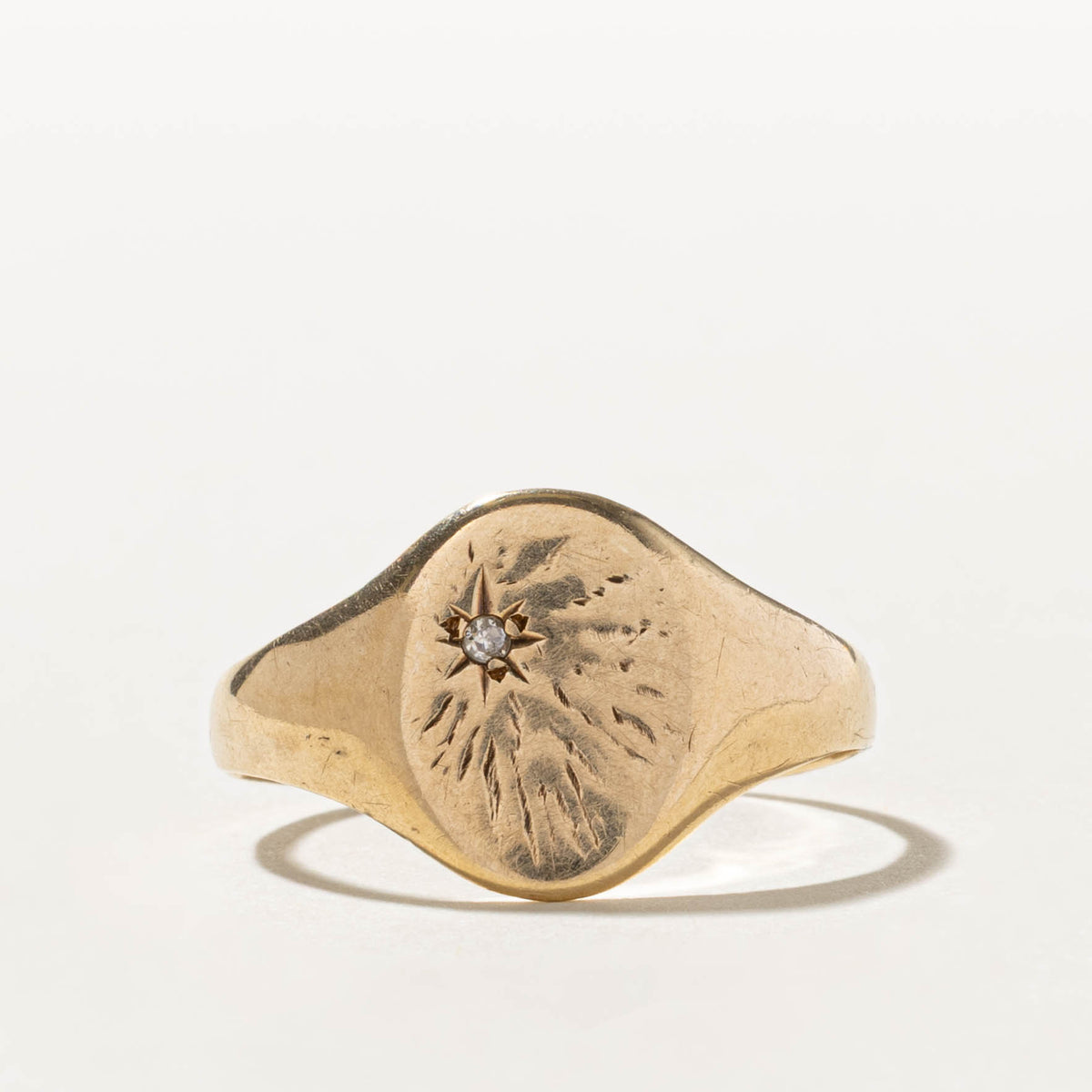 1979 Birmingham Yellow Gold Diamond Signet Ring | 0.01ctw | SZ 11.75