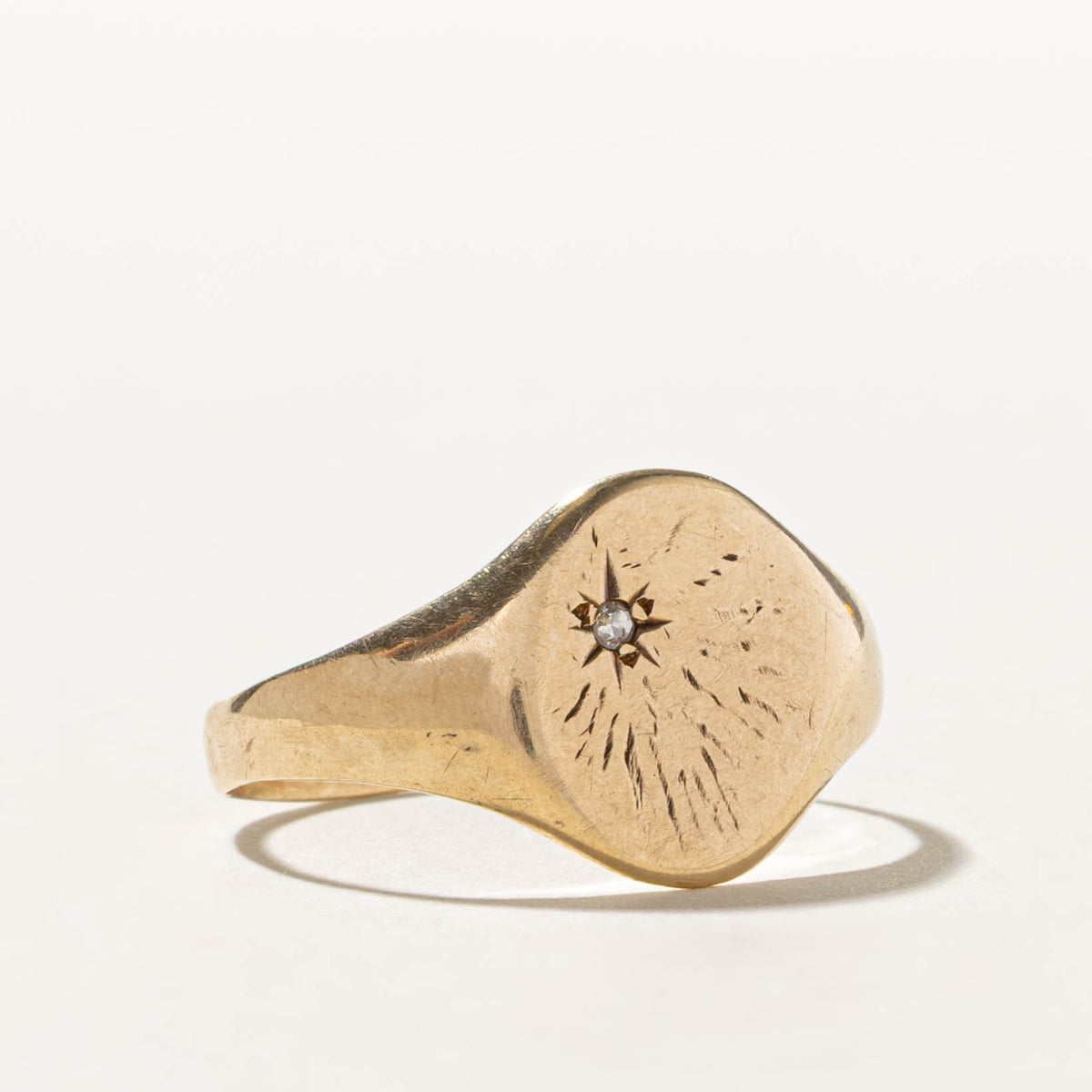 1979 Birmingham Yellow Gold Diamond Signet Ring | 0.01ctw | SZ 11.75