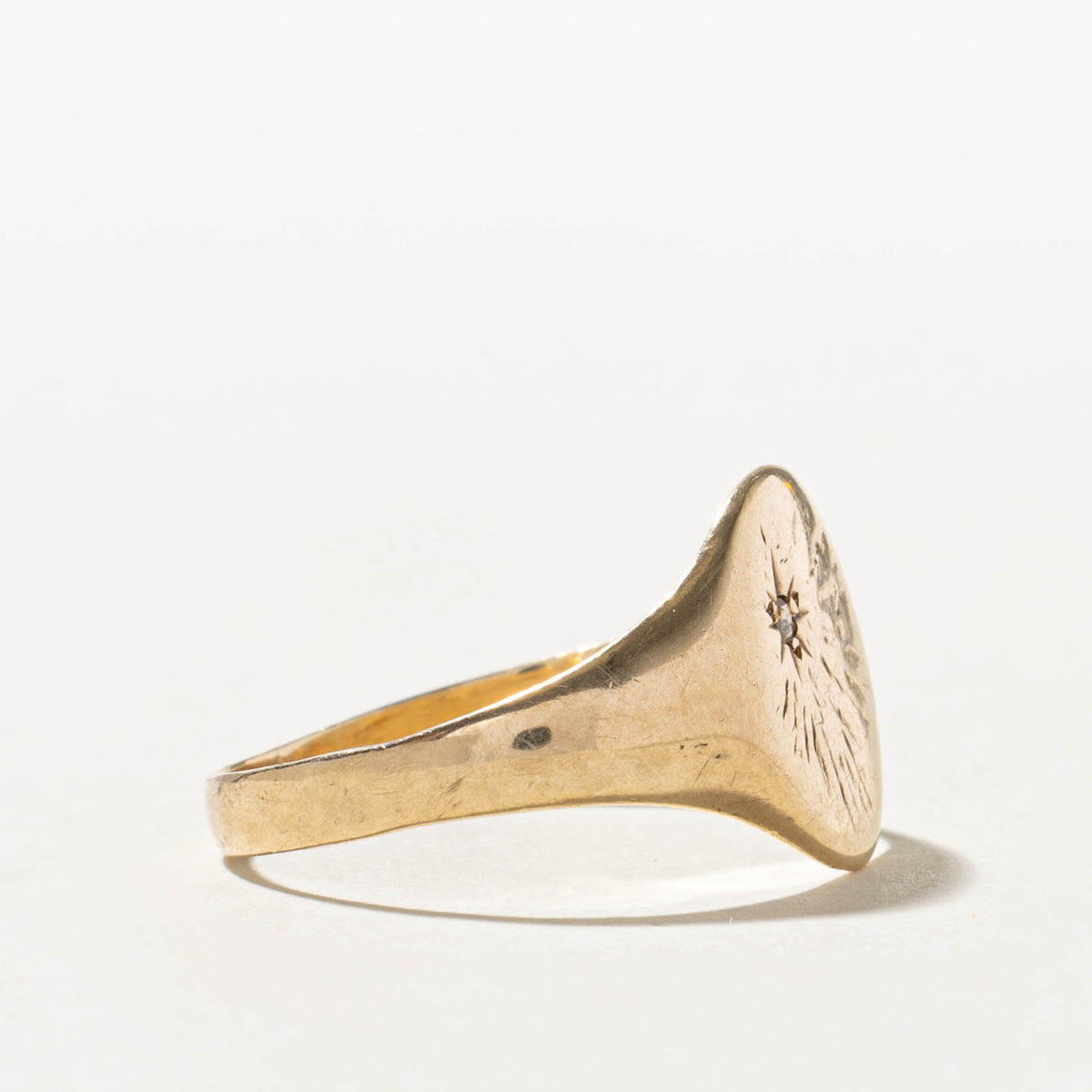 1979 Birmingham Yellow Gold Diamond Signet Ring | 0.01ctw | SZ 11.75