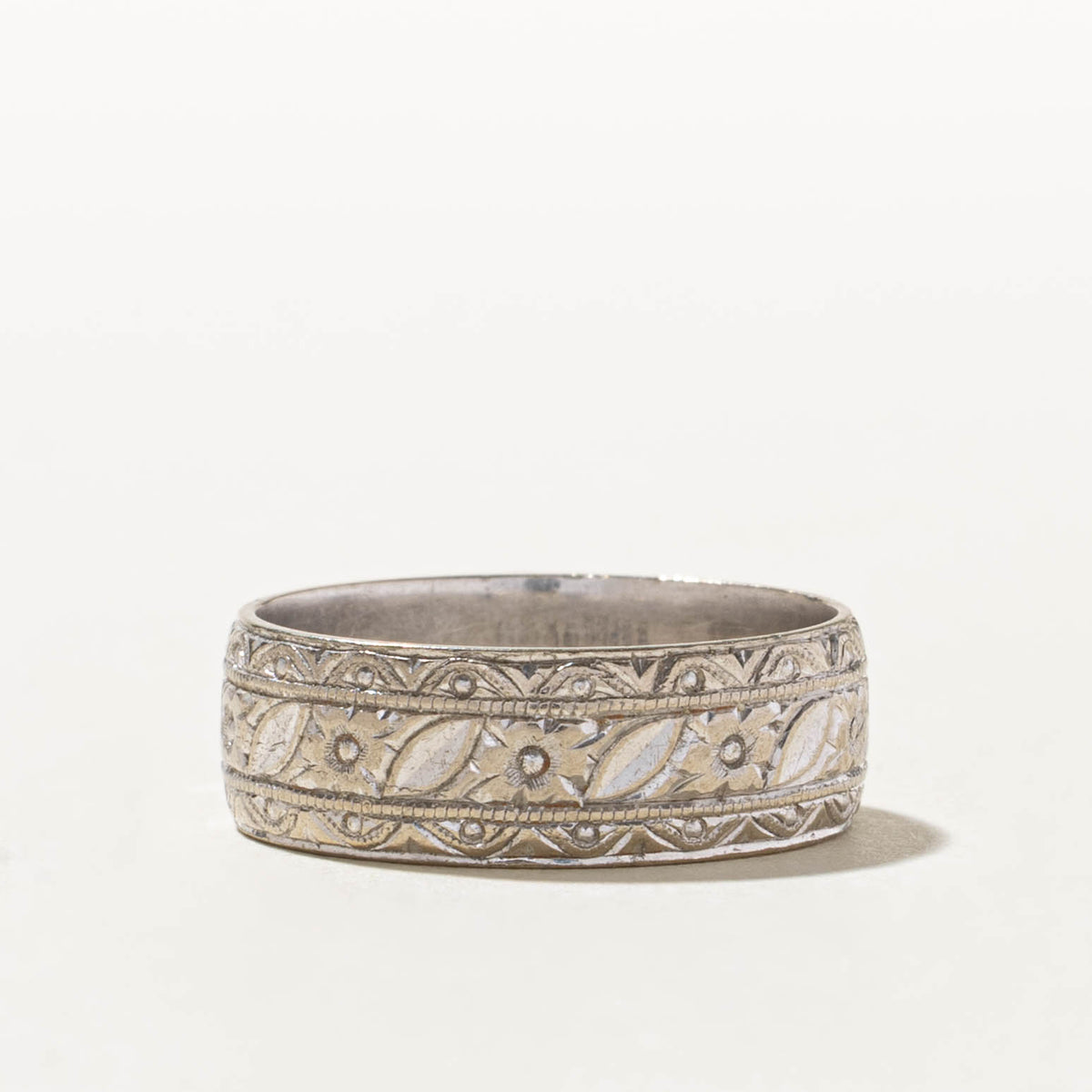 1968 London White Gold Diamond-Cut & Engraved Band | 6.8mm | SZ 8.25
