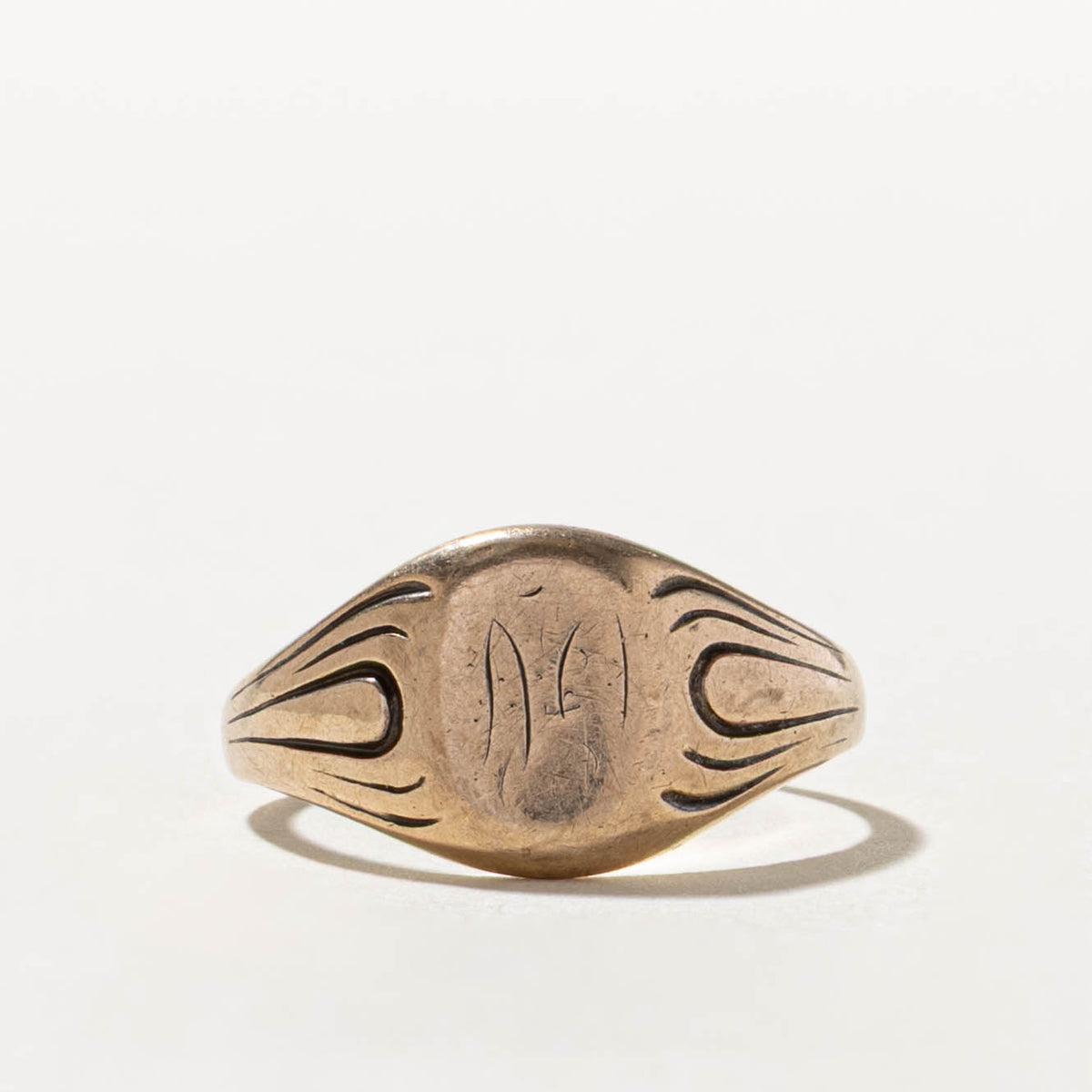 10k Yellow Gold Grooved Signet Ring | SZ 8.25