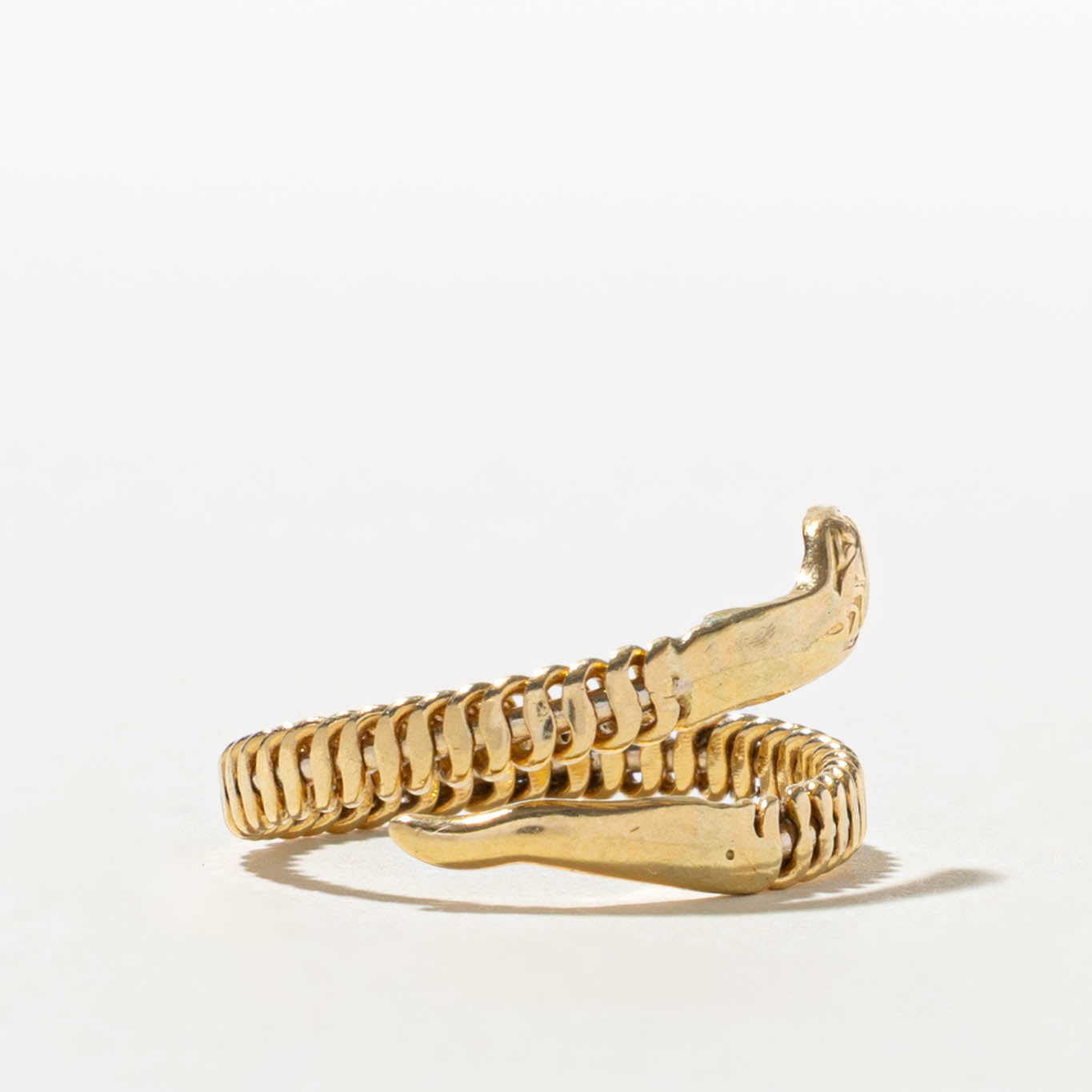 Italian Yellow Gold Grooved Snake Bypass Ring | SZ 8.5