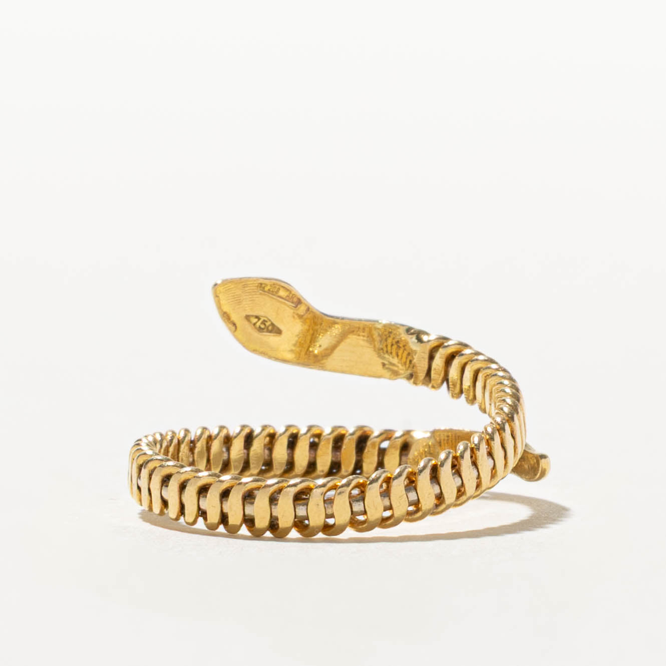 Italian Yellow Gold Grooved Snake Bypass Ring | SZ 8.5