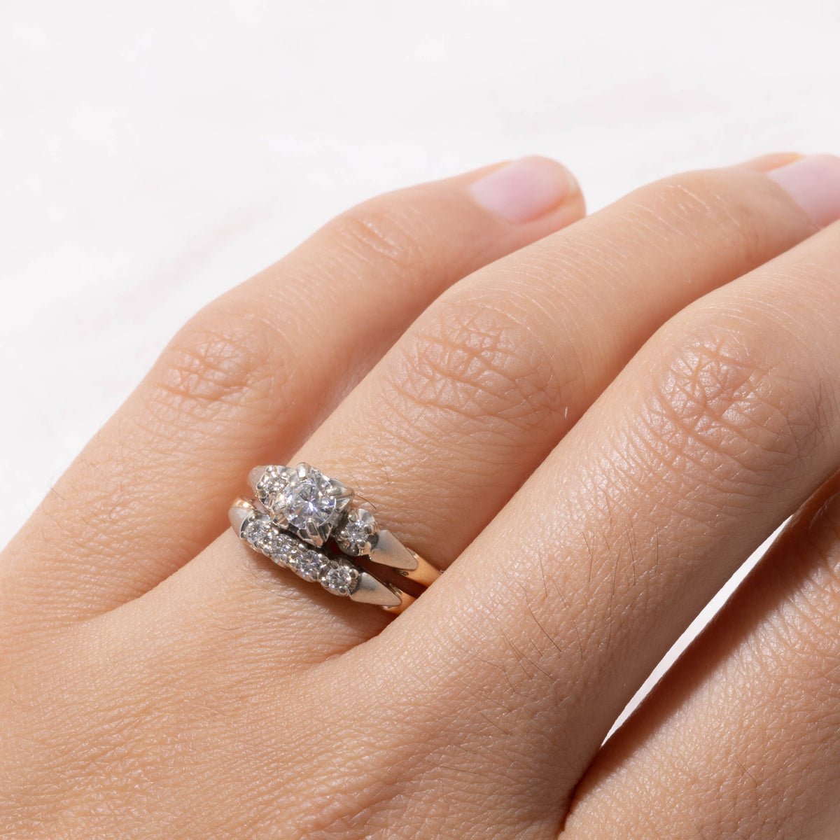 18k Two Tone Diamond Accented Soldered Wedding Ring Set | 0.41ct VS1/VS2 J/K, 0.30ctw | SZ 7