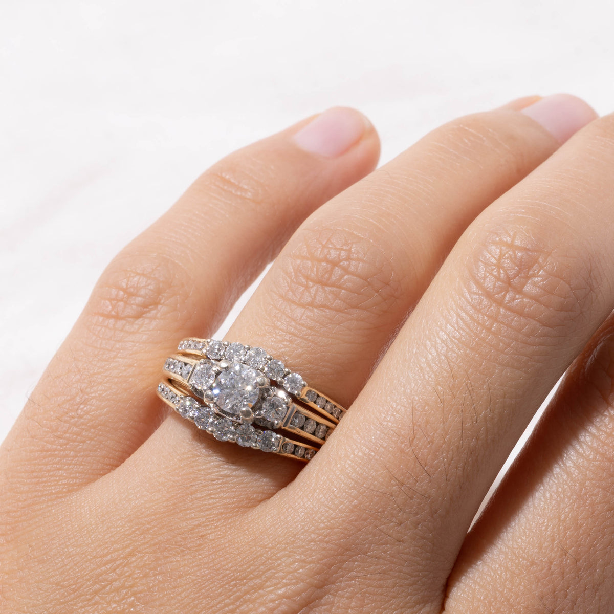 14k Diamond Channel Set Accented Soldered Wedding Ring Set | 0.58ct I2 G, 0.64ctw | SZ 8.5