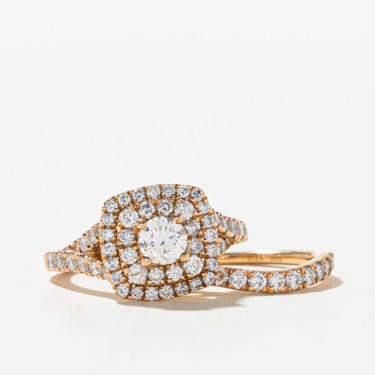 14k Diamond Double Halo Wedding Ring Set | 0.30ct SI2/I1 G/H, 0.88ctw | SZ 3.75