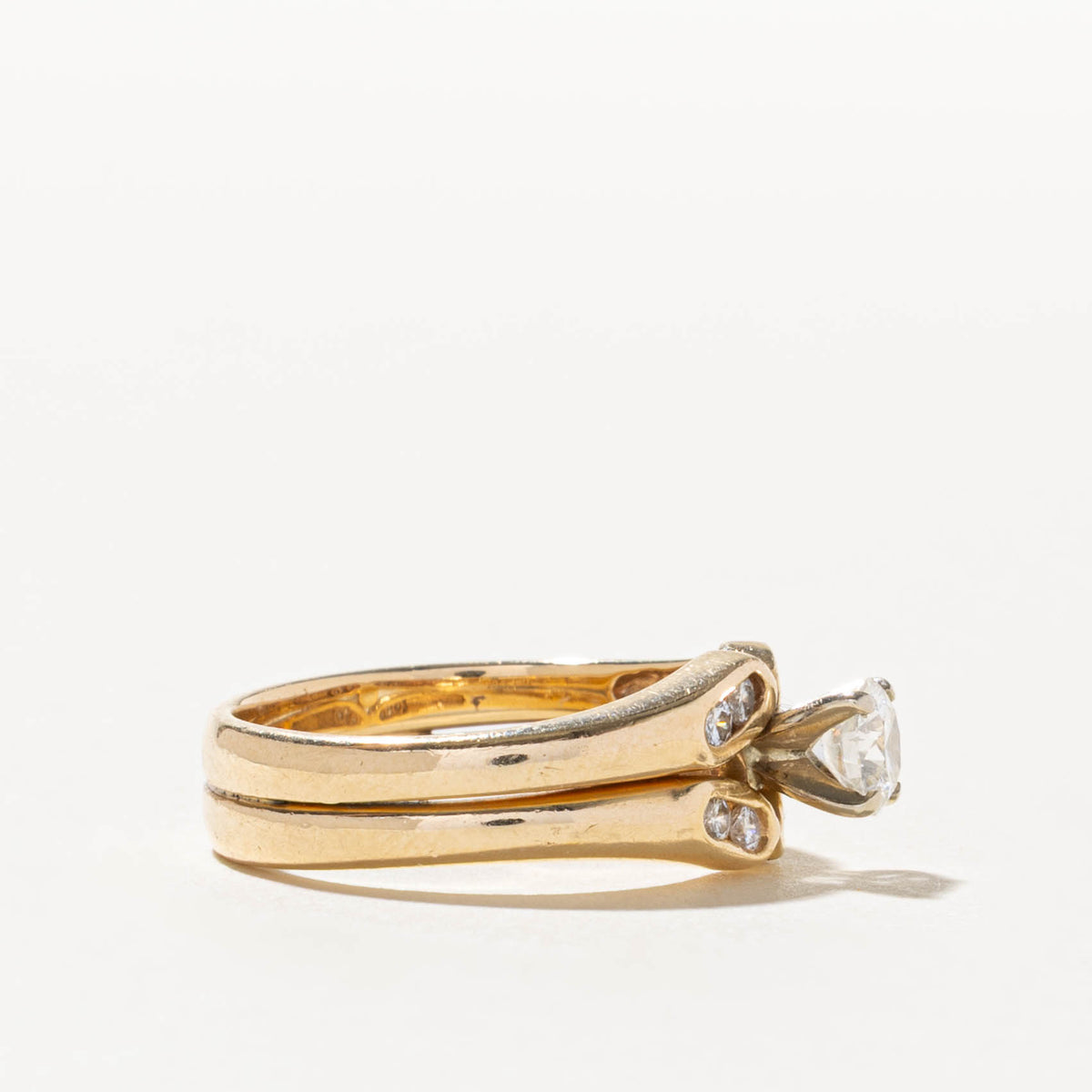 14k High Set Diamond Grooved Soldered Wedding Ring Set | 0.42ct VS2 H/I, 0.12ctw | SZ 6.5
