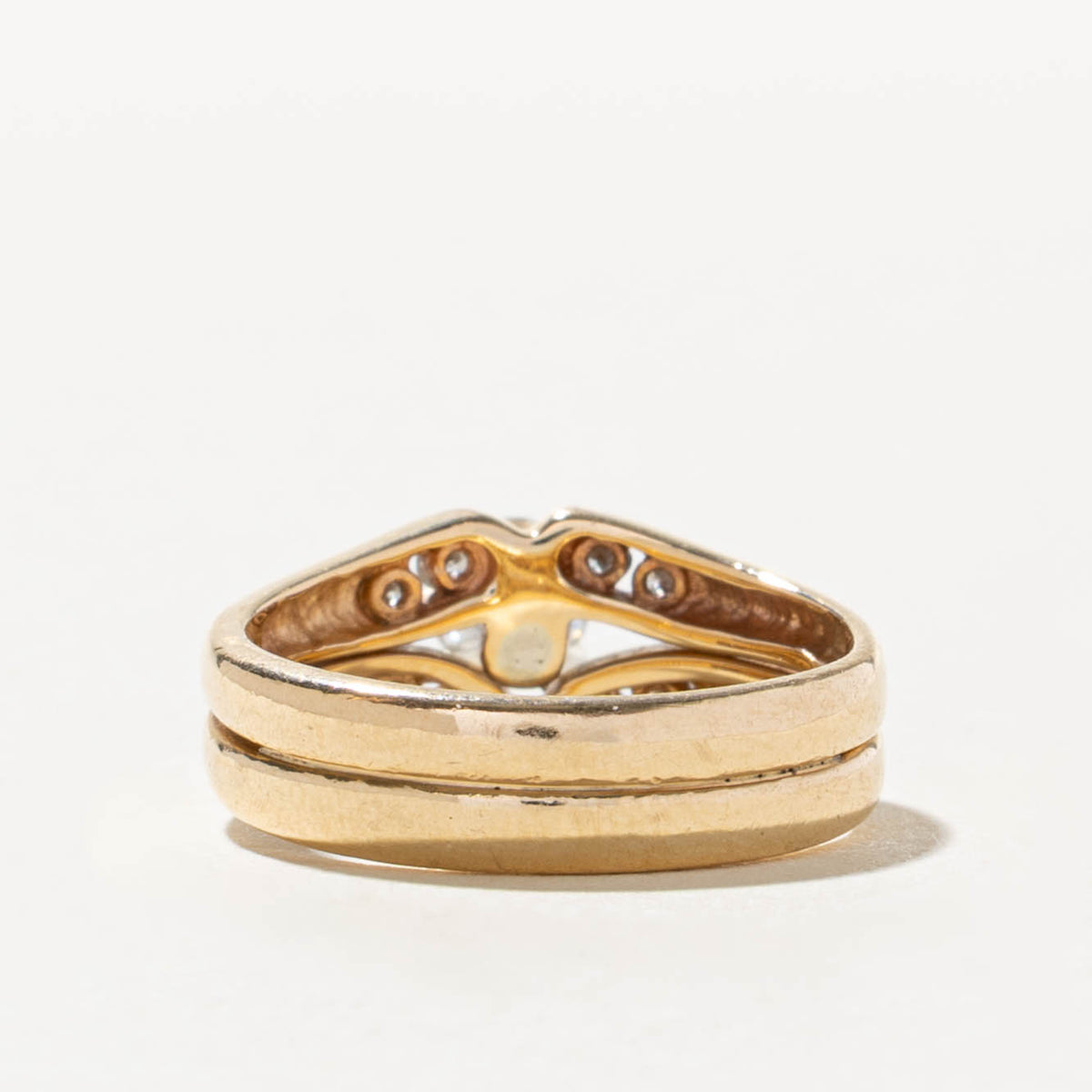 14k High Set Diamond Grooved Soldered Wedding Ring Set | 0.42ct VS2 H/I, 0.12ctw | SZ 6.5