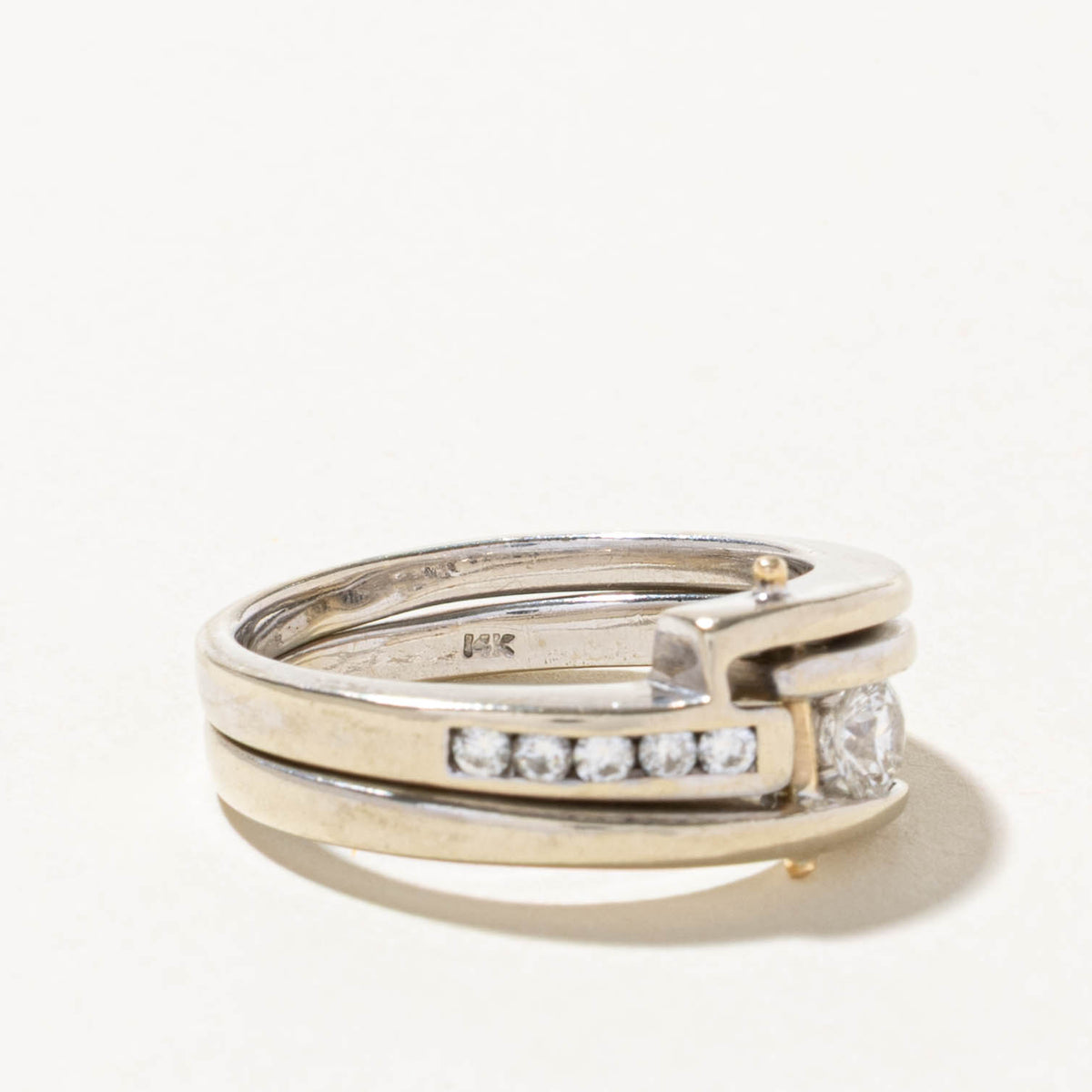 14k Diamond Channel Set Accented Geometric Wedding Ring Set | 0.27ct SI2 G/H, 0.10ctw | SZ 8.25