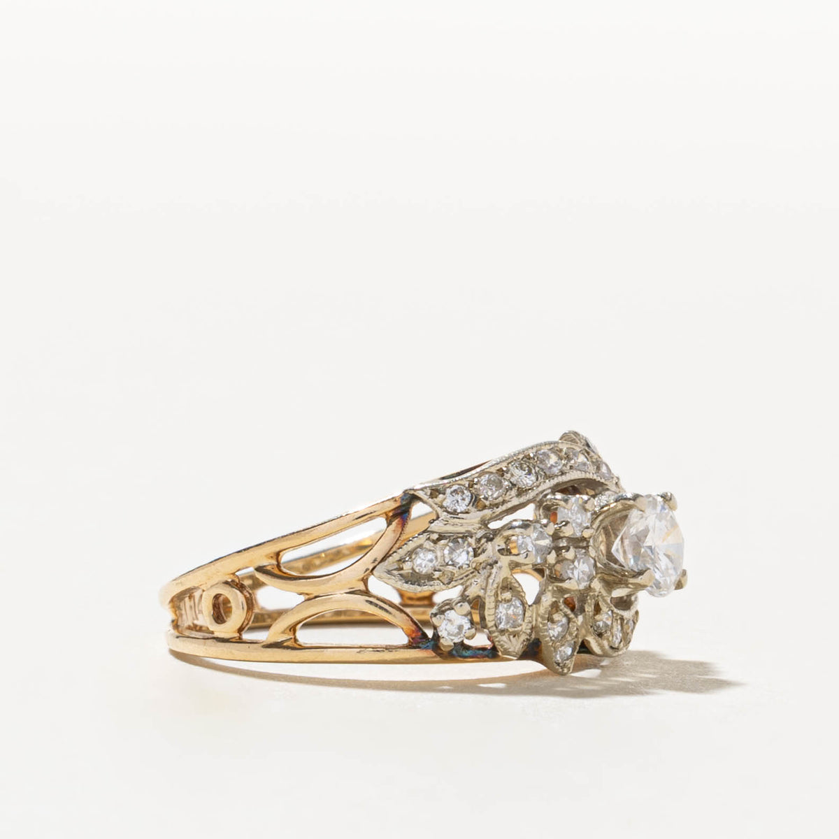 14k Diamond Milgrain Floral Accented Engagement Ring | 0.34ct SI2 H, 0.38ctw | SZ 5.75