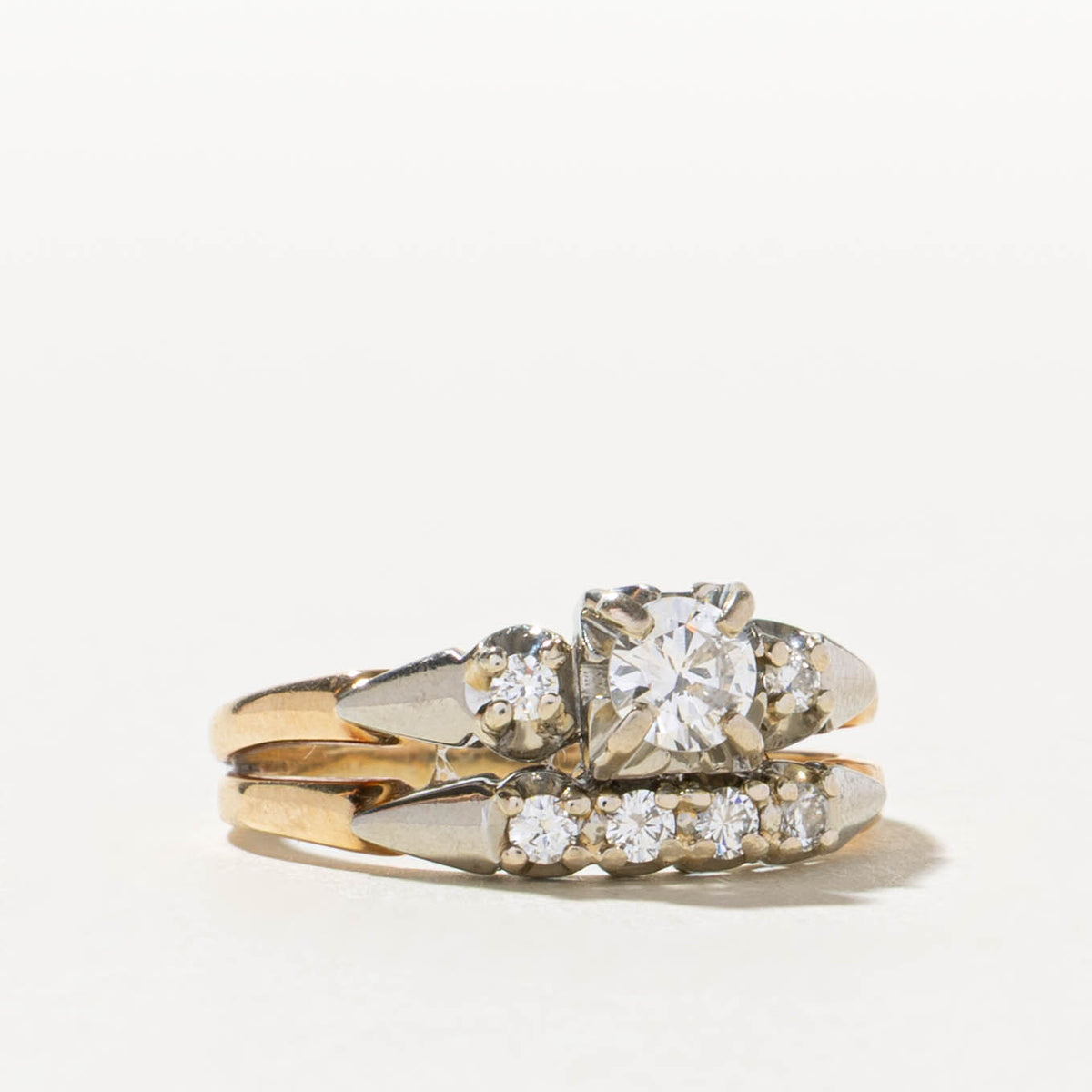 18k Two Tone Diamond Accented Soldered Wedding Ring Set | 0.41ct VS1/VS2 J/K, 0.30ctw | SZ 7