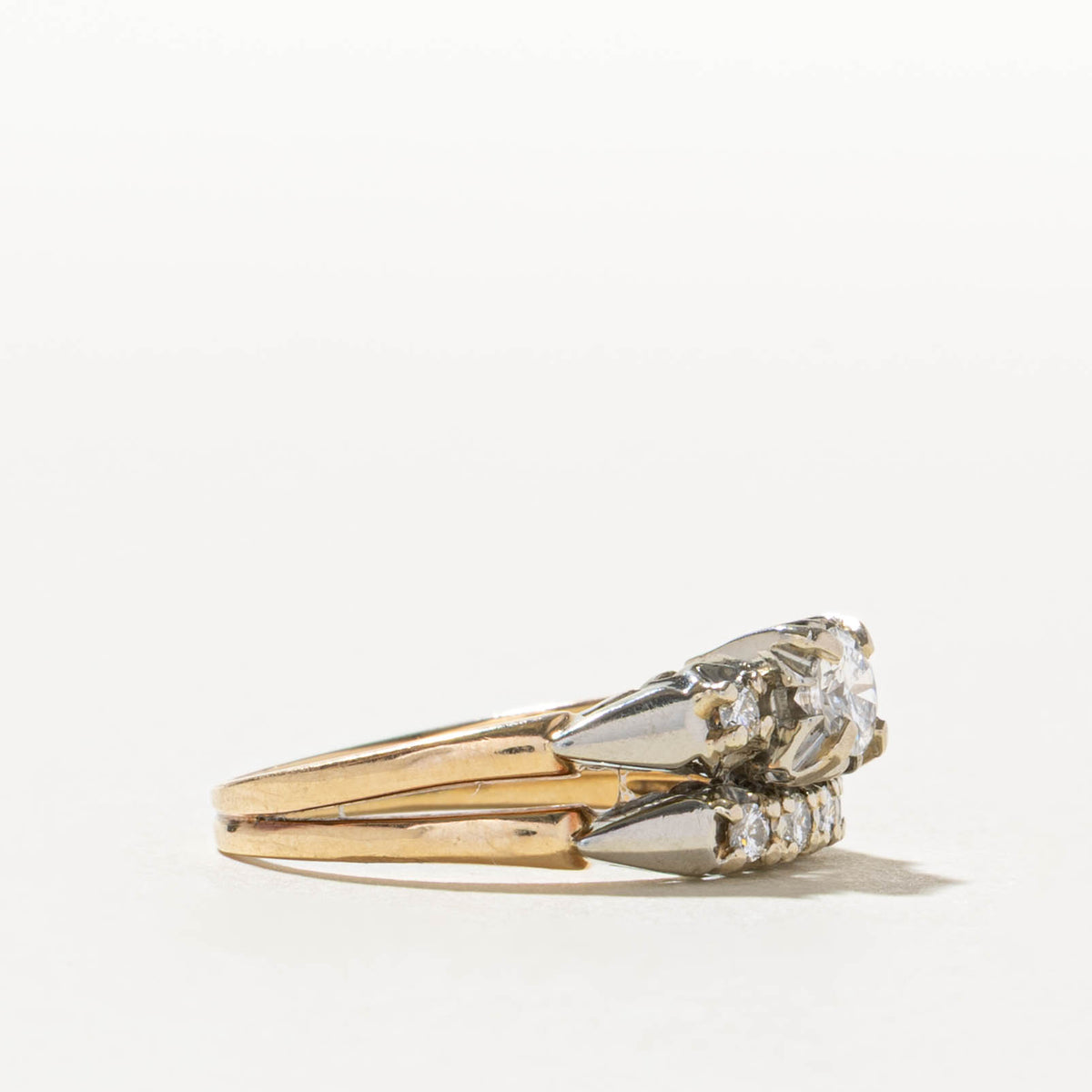 18k Two Tone Diamond Accented Soldered Wedding Ring Set | 0.41ct VS1/VS2 J/K, 0.30ctw | SZ 7