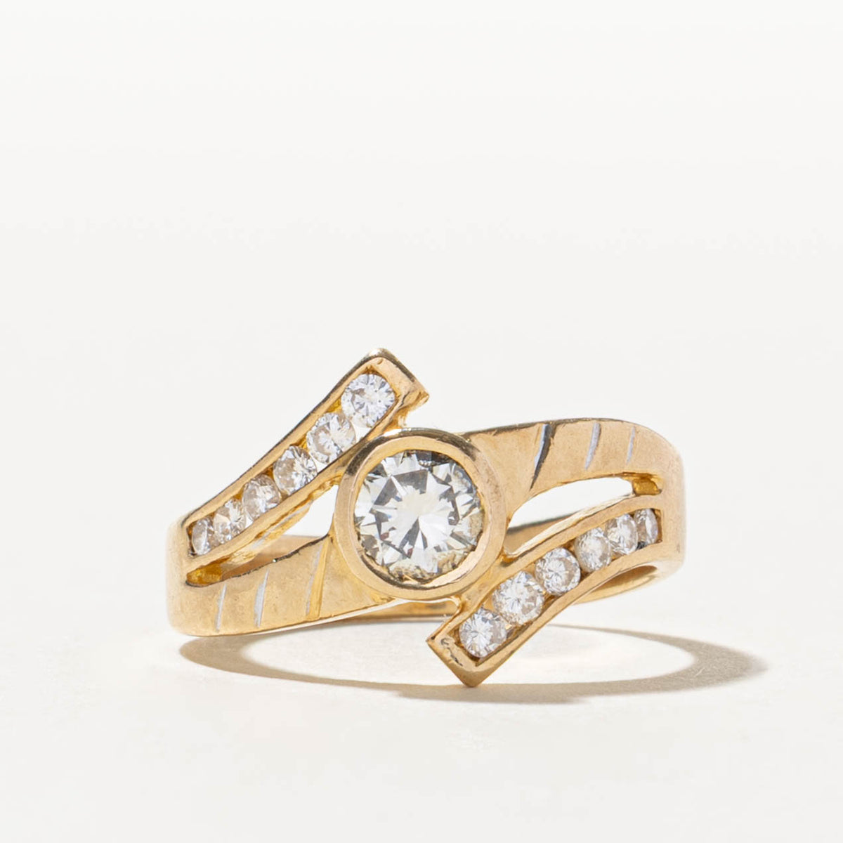 14k Bezel Set Diamond Bypass Ring | 0.31ct VS2 G/H, 0.12ctw | SZ 6