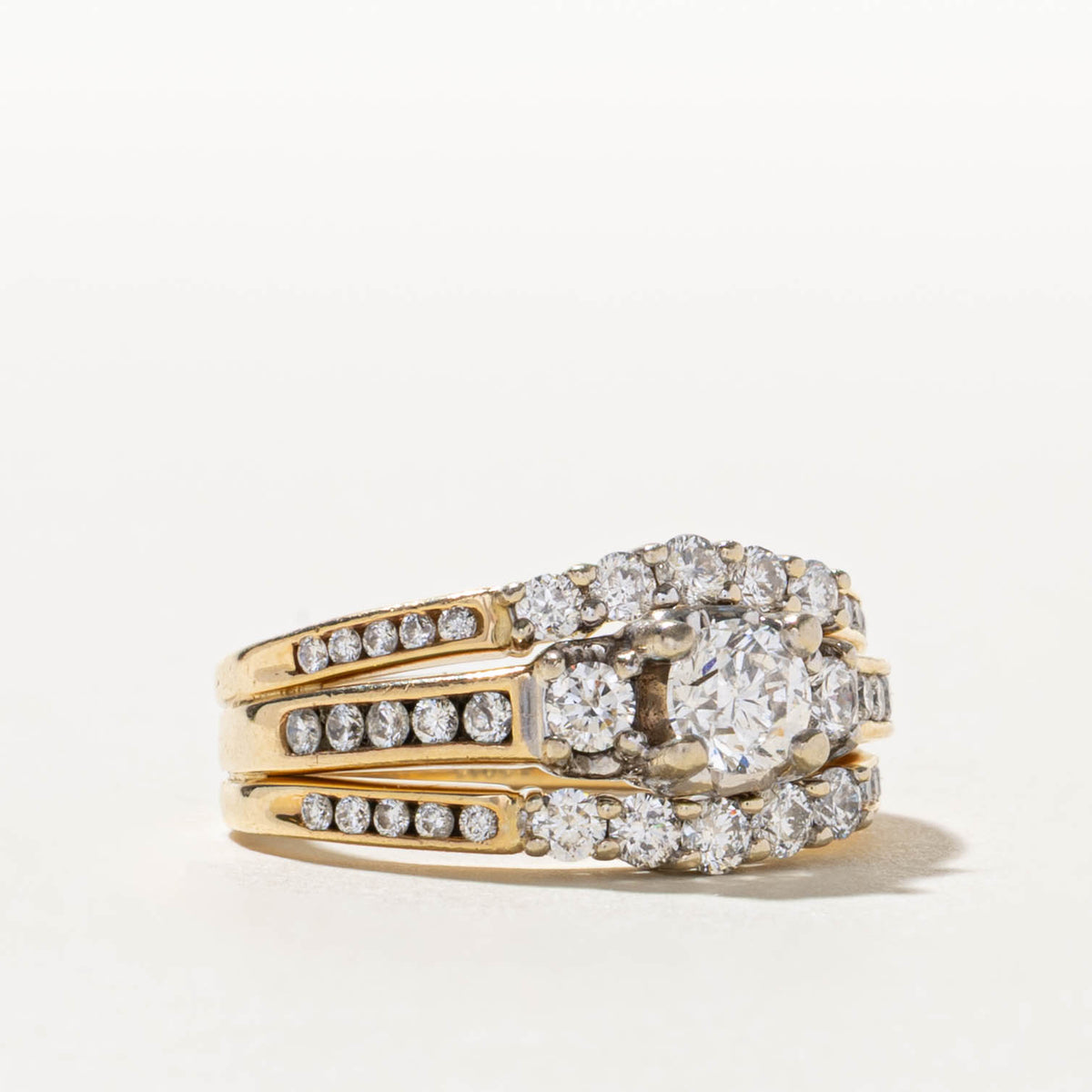 14k Diamond Channel Set Accented Soldered Wedding Ring Set | 0.58ct I2 G, 0.64ctw | SZ 8.5