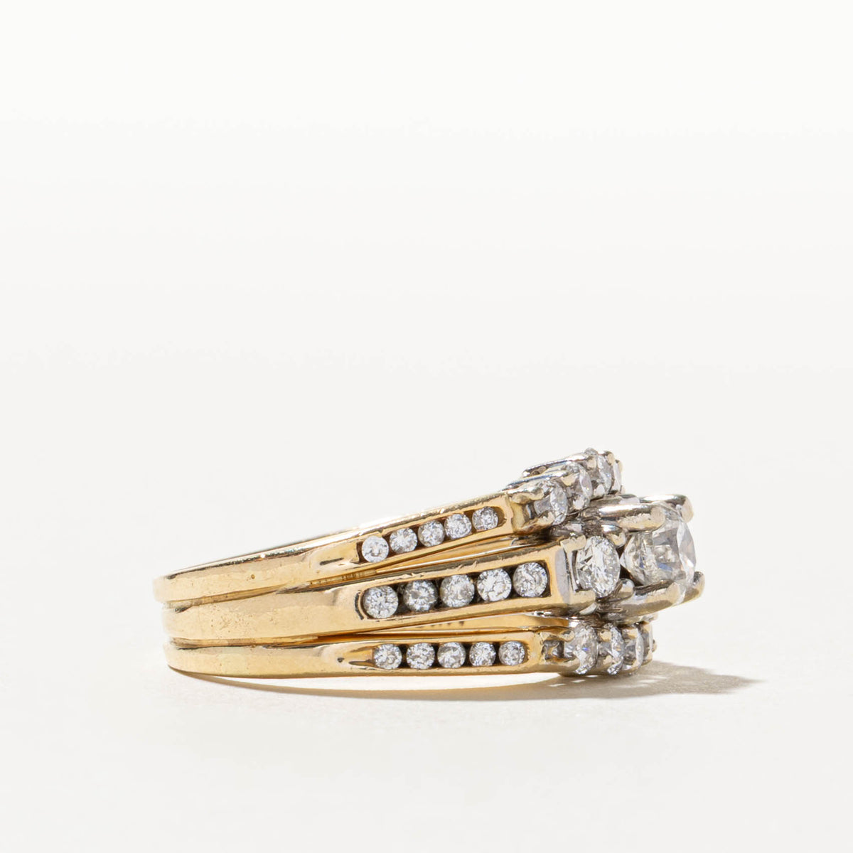 14k Diamond Channel Set Accented Soldered Wedding Ring Set | 0.58ct I2 G, 0.64ctw | SZ 8.5