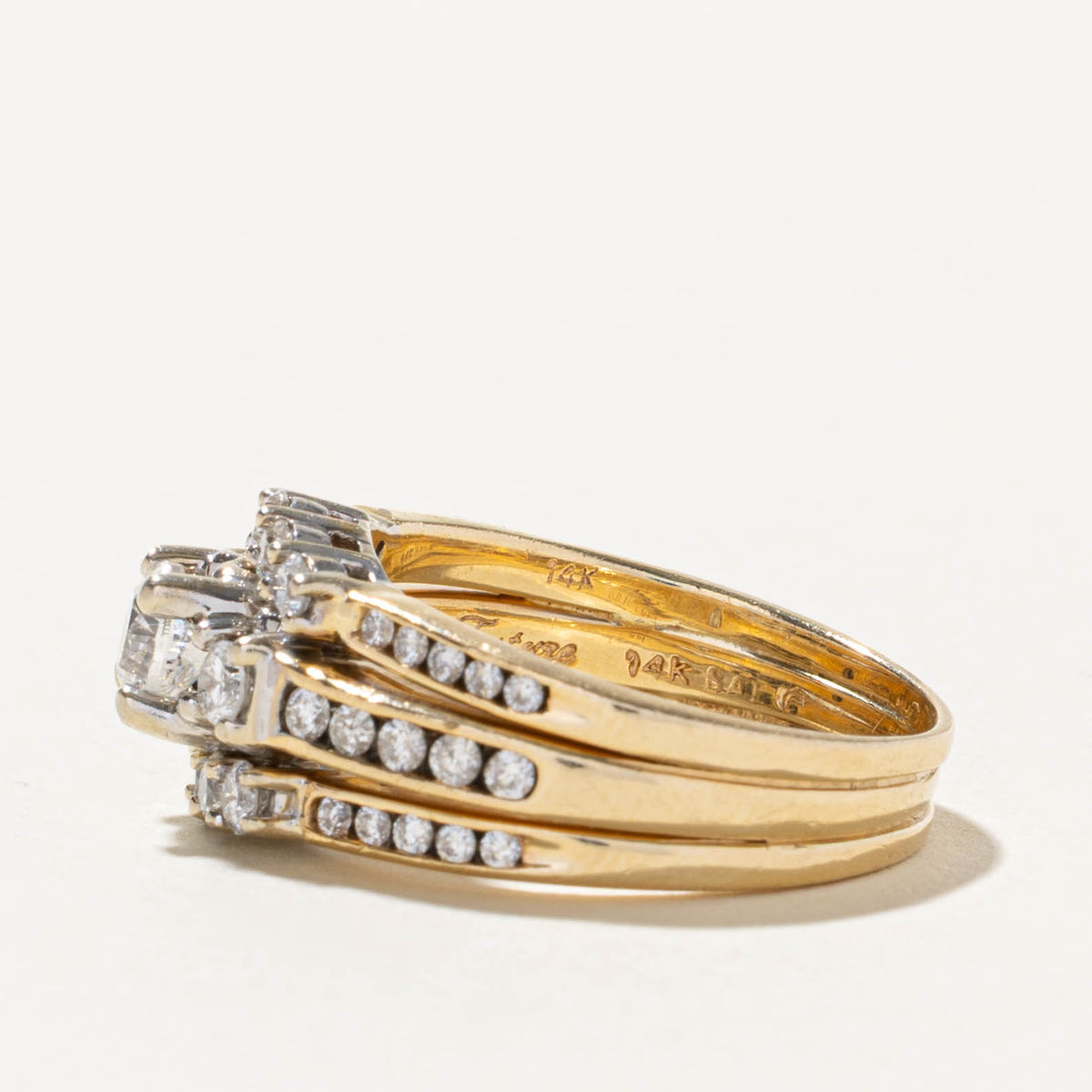 14k Diamond Channel Set Accented Soldered Wedding Ring Set | 0.58ct I2 G, 0.64ctw | SZ 8.5