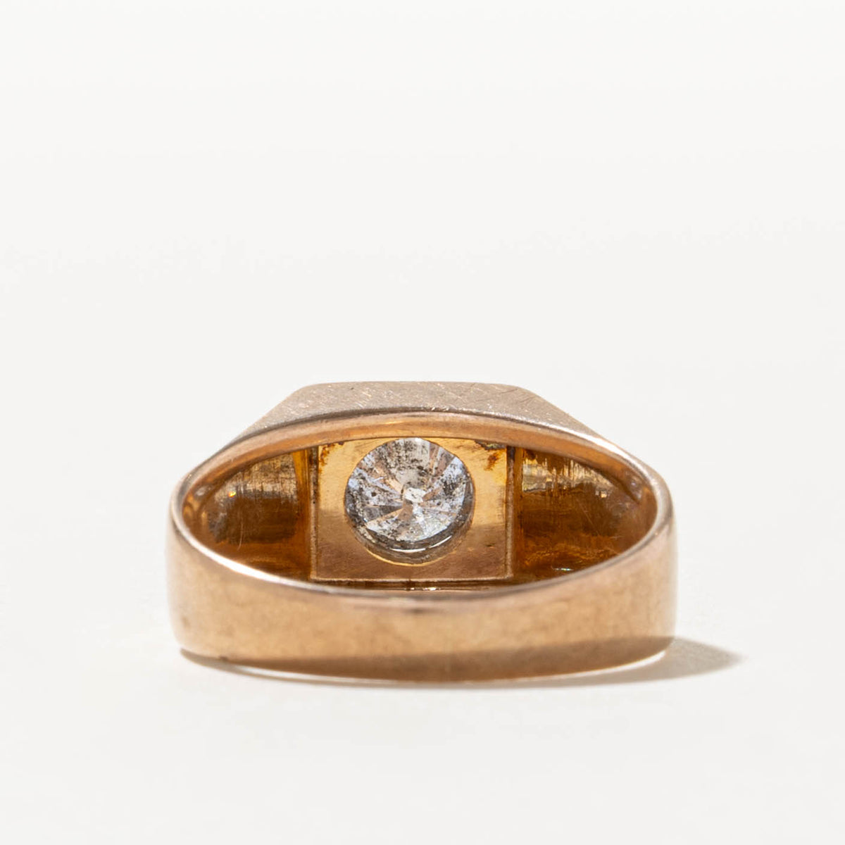 16k Solitaire Diamond Grooved Geometric Signet Ring | 0.65ct I3 K | SZ 7