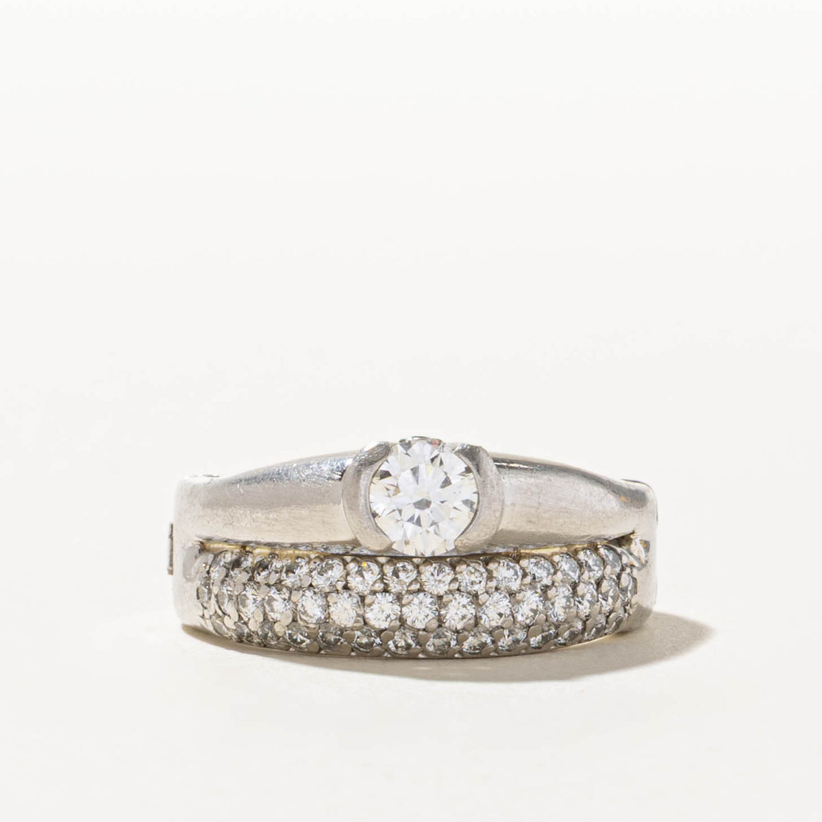 950 Platinum Bezel Set Diamond Hinged Wedding Ring Set | 0.52ct I1 I, 1.26ctw | SZ 6.5