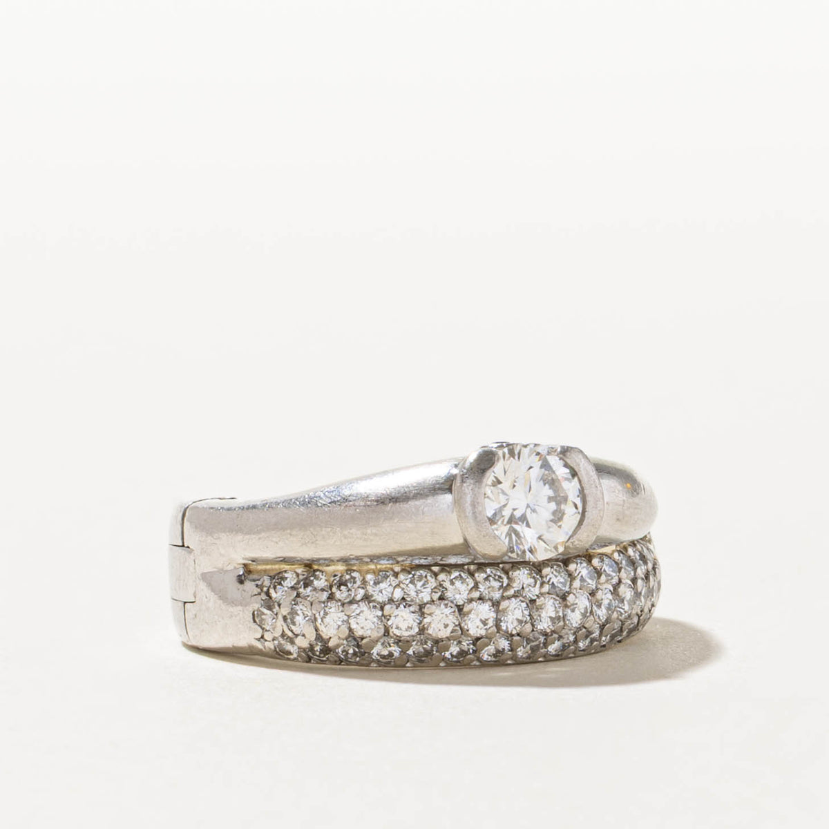 950 Platinum Bezel Set Diamond Hinged Wedding Ring Set | 0.52ct I1 I, 1.26ctw | SZ 6.5
