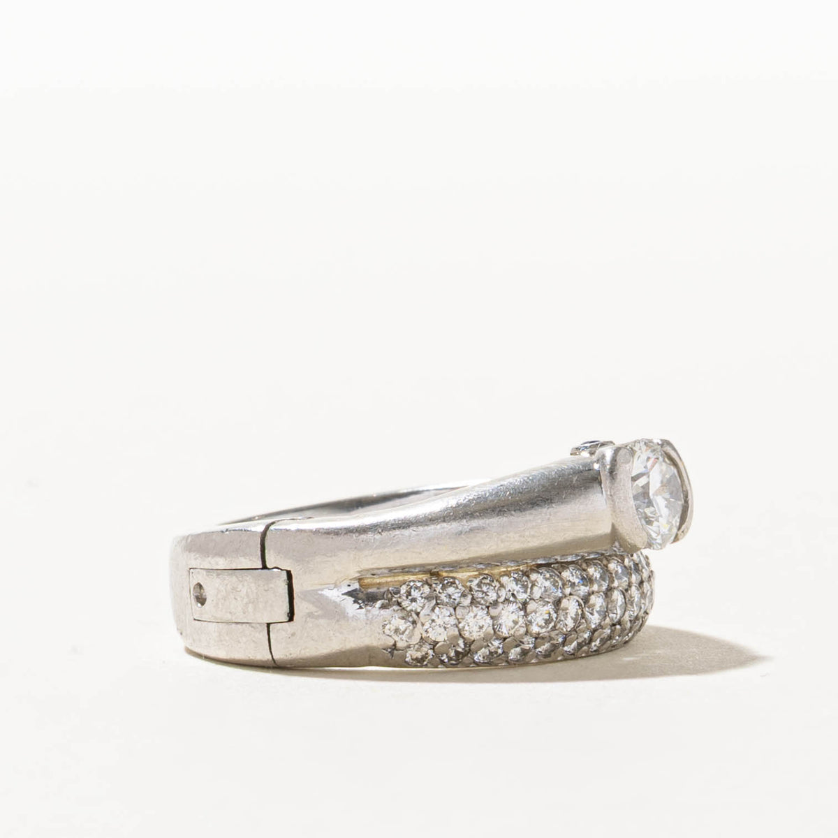 950 Platinum Bezel Set Diamond Hinged Wedding Ring Set | 0.52ct I1 I, 1.26ctw | SZ 6.5
