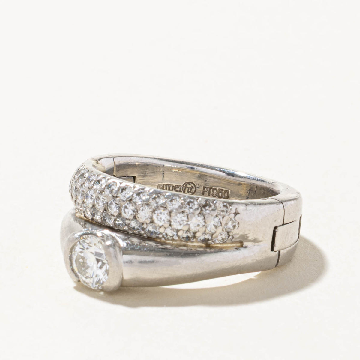 950 Platinum Bezel Set Diamond Hinged Wedding Ring Set | 0.52ct I1 I, 1.26ctw | SZ 6.5