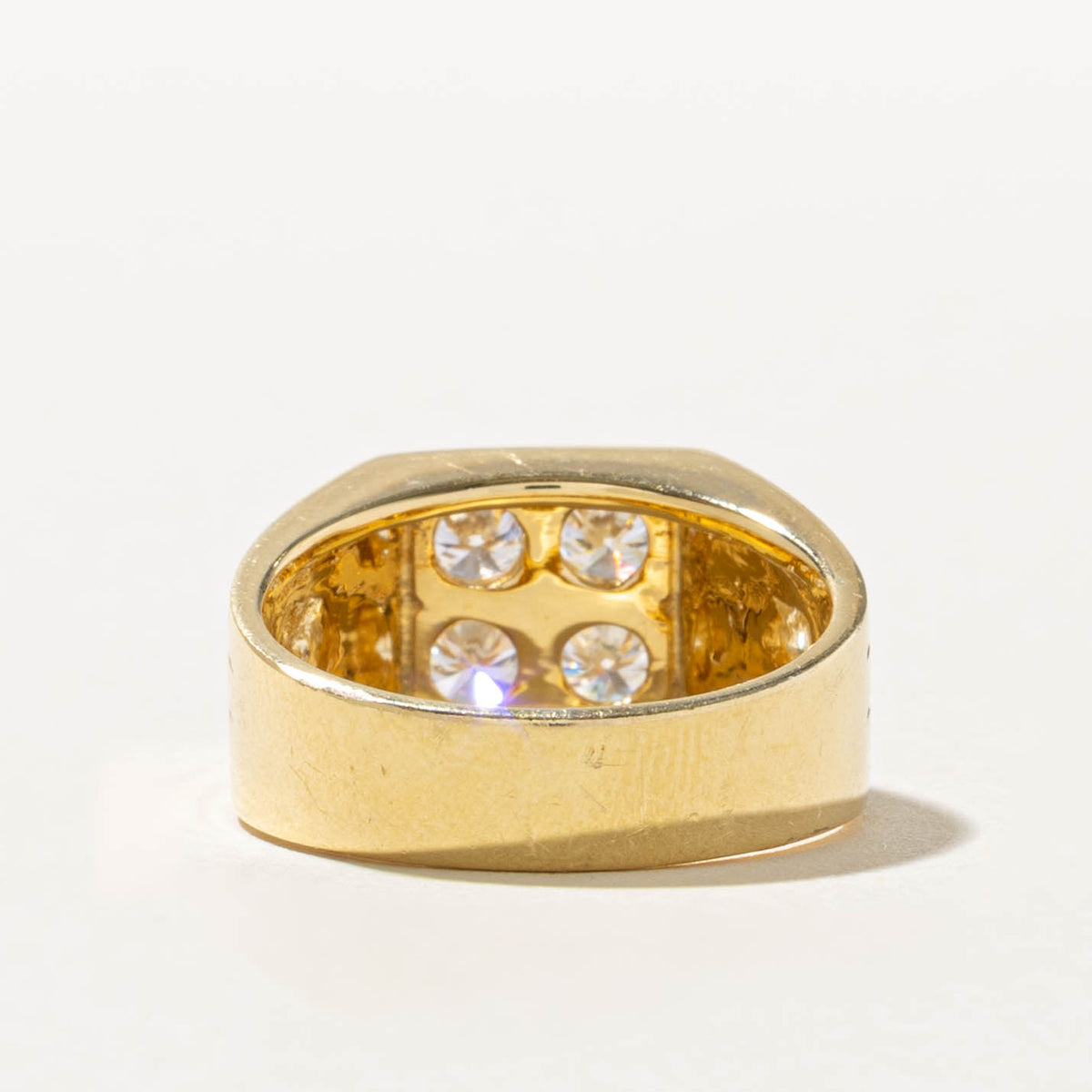 18k Four Stone Diamond Grid Grooved Signet Ring | 1.0ctw VS2 G | SZ 7
