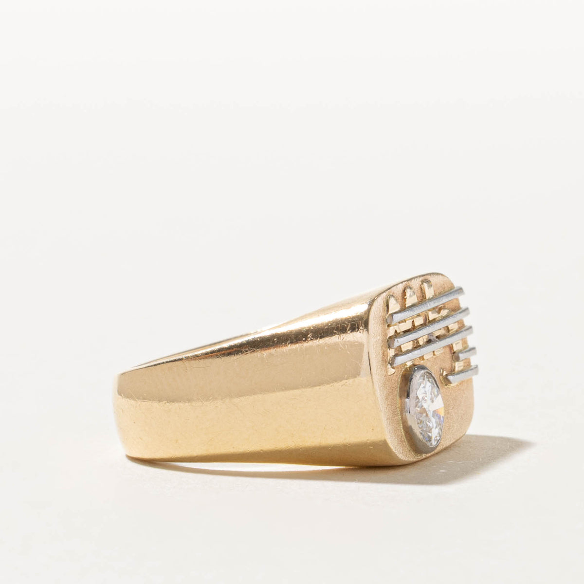 Solitaire Bezel Set Diamond "MB" Initial Grooved Signet Ring | 0.50ct SI1 H | SZ 7