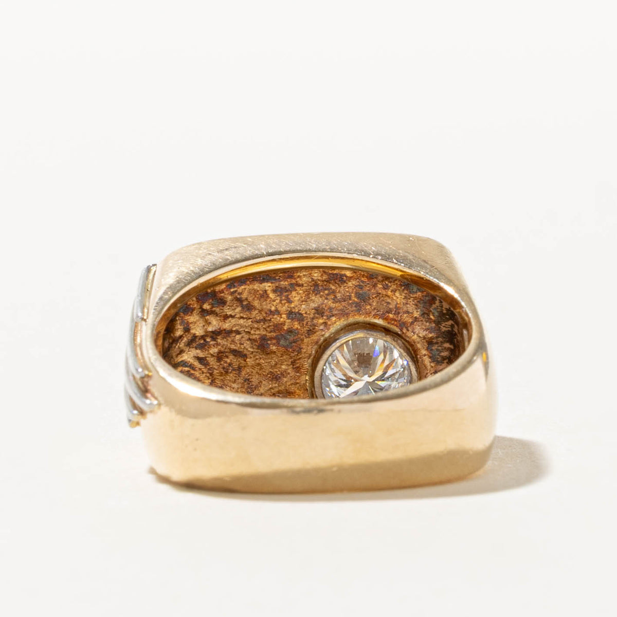 Solitaire Bezel Set Diamond "MB" Initial Grooved Signet Ring | 0.50ct SI1 H | SZ 7
