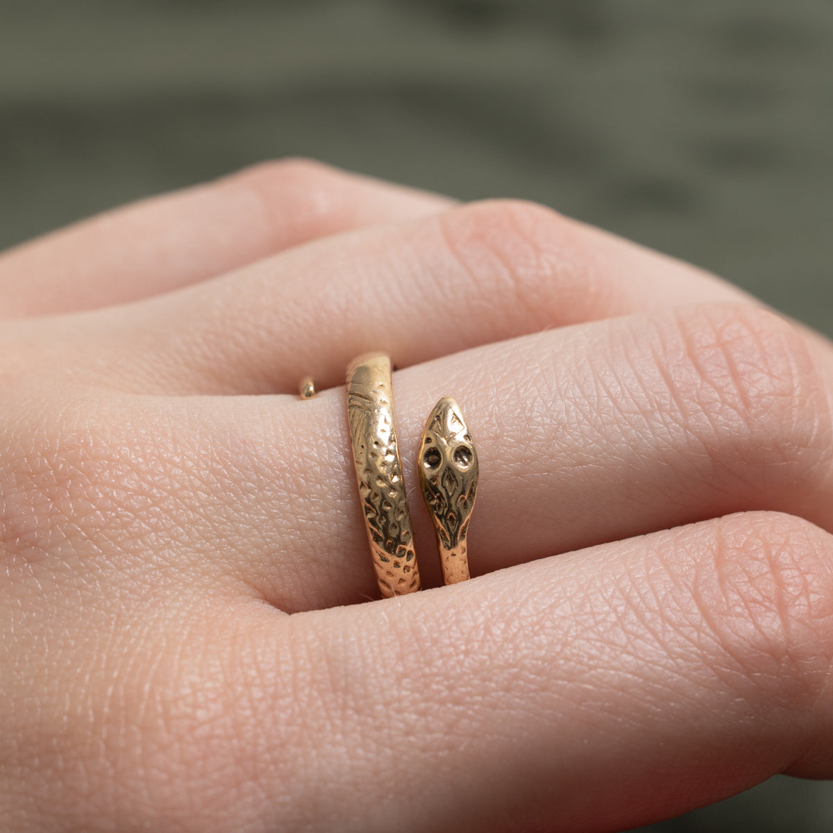 10k Yellow Gold Textured Snake Bypass Ring | SZ 8.25