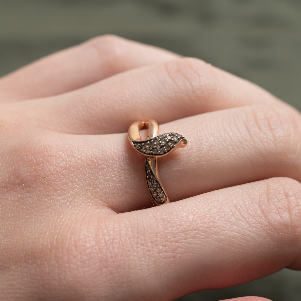 10k Rose Gold Pavé Set Brown Diamond Cross Over Ring | 0.15ctw | SZ 6.5