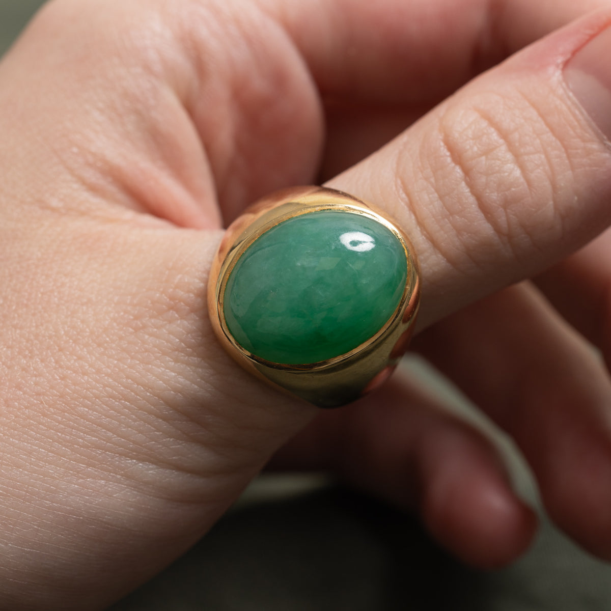 18k Bezel Set Jadeite Dome Ring | 24.50ct | SZ 10.25