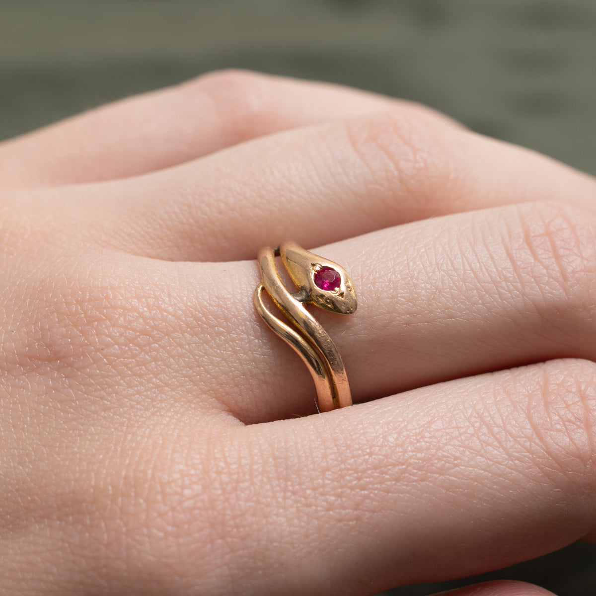 14k Synthetic Ruby Snake Bypass Ring | 0.08ct | SZ 7.25