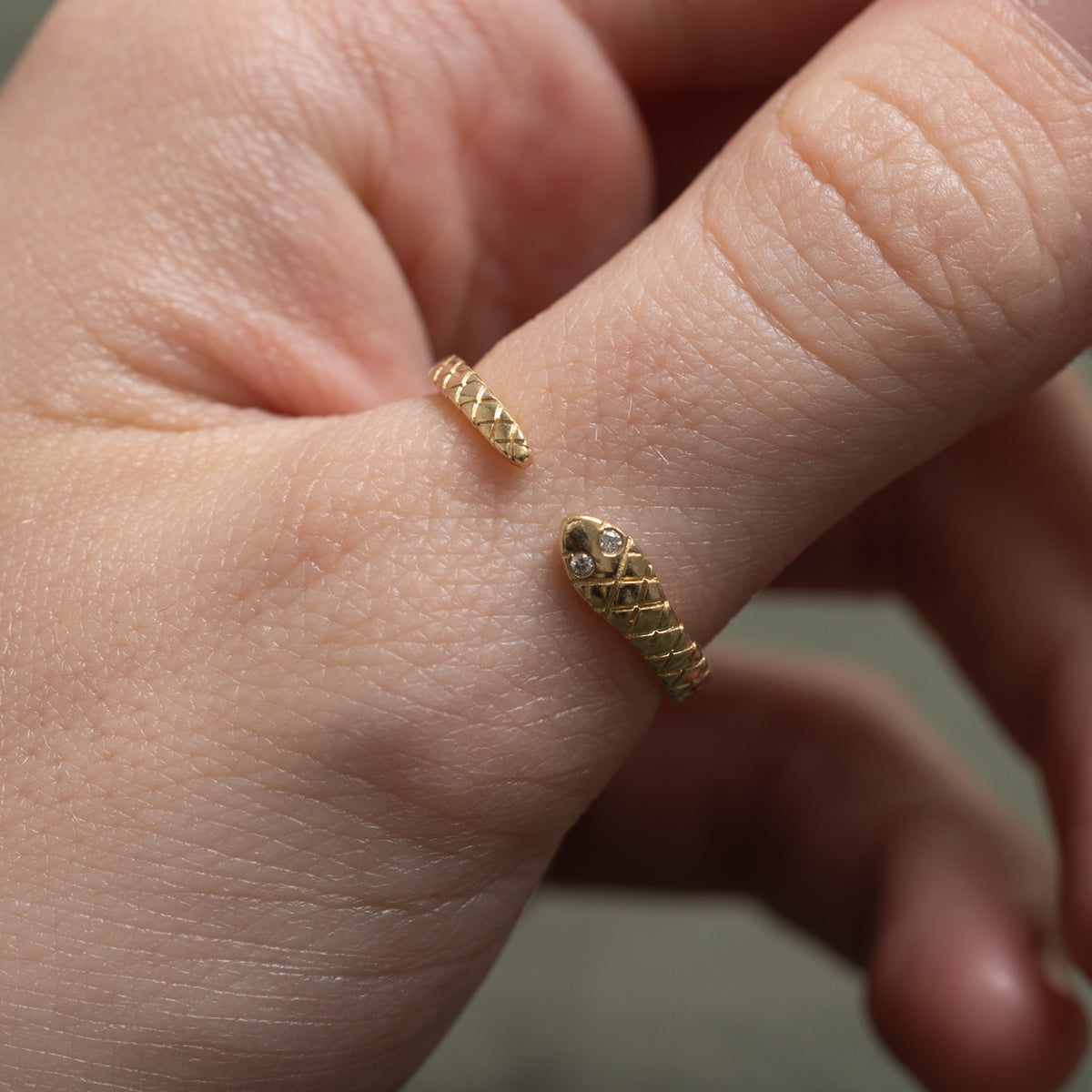 14k Diamond Engraved Snake Bypass Ring | 0.01ctw | SZ 8