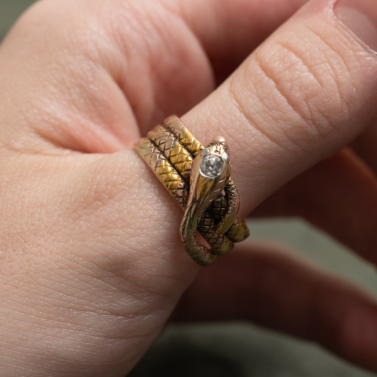Antique Old Mine Cut Diamond Engraved Snake Wrap Ring | 0.10ct | SZ 10