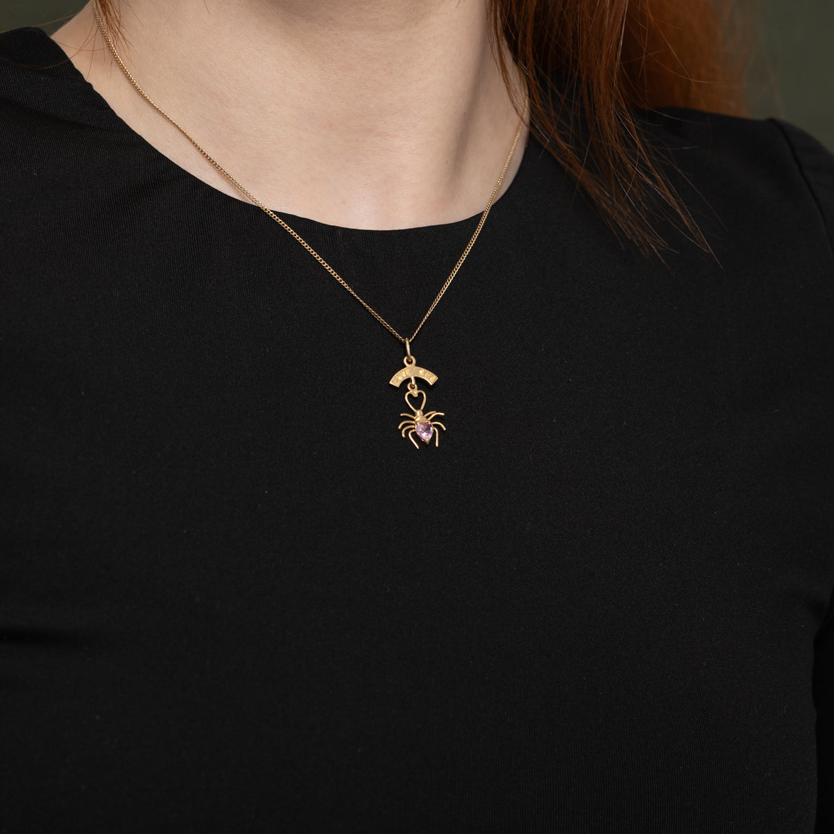 10k Synthetic Pink Sapphire Love Bug Spider Charm | 0.40ct