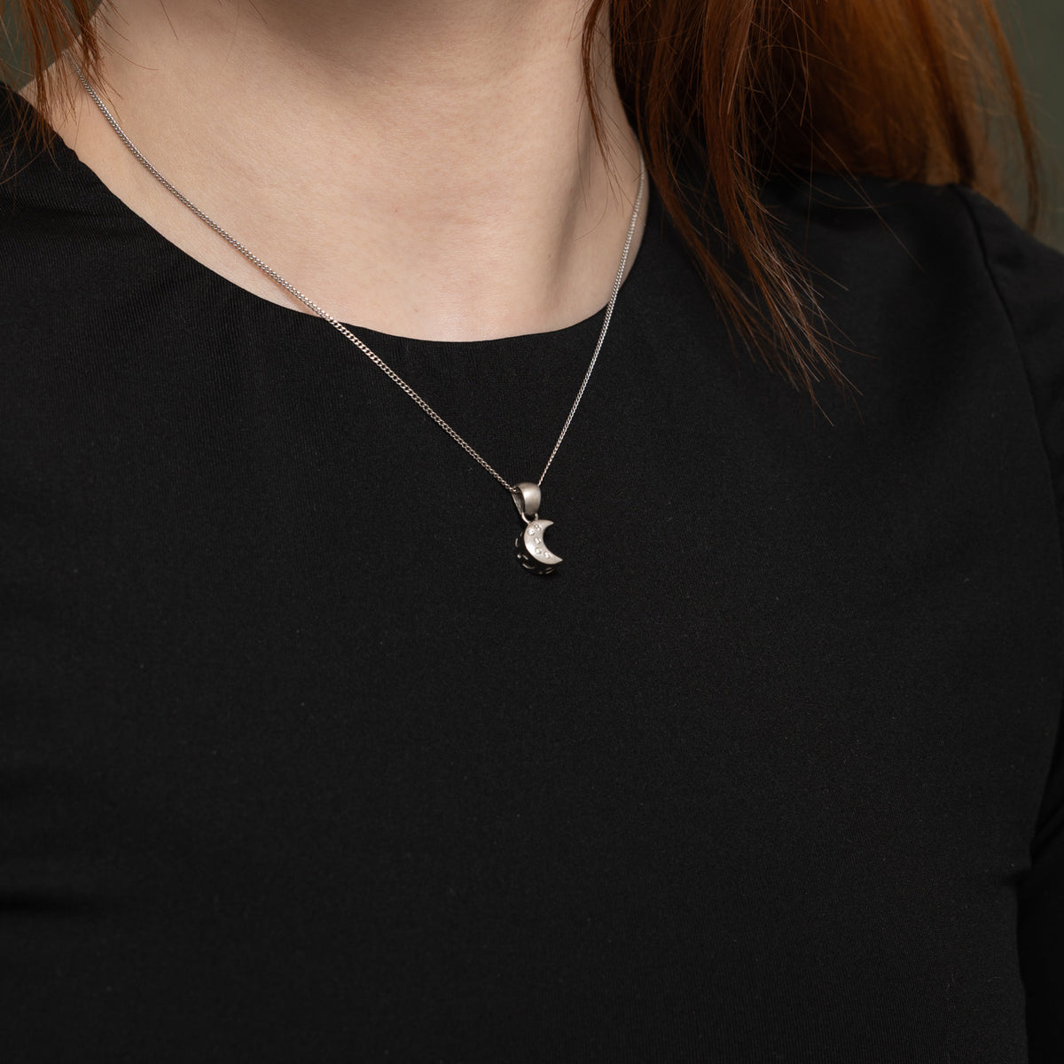 Italian Flush Set Diamond Matte Moon Pendant | 0.05ctw